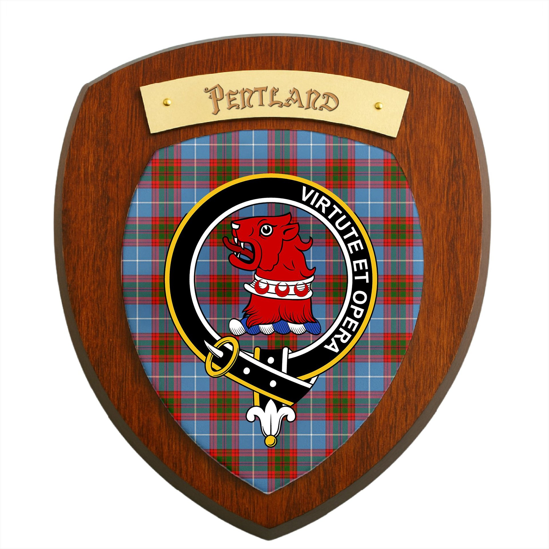 ScotsTee Shop Scottish Pentland Clan Crest Scottish Tartan Wooden Wall Plaque