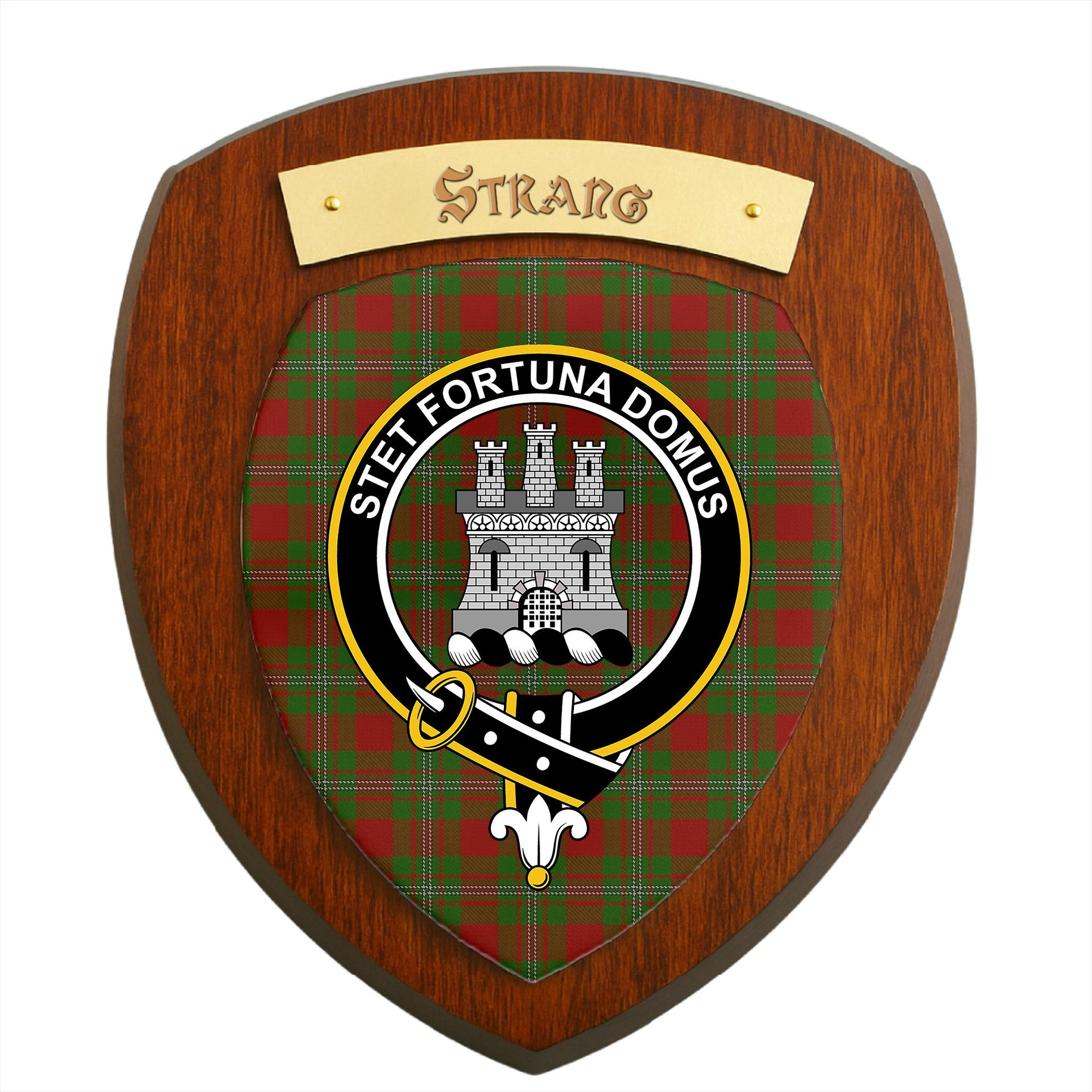 ScotsTee Shop Scottish Strang Clan Crest Scottish Tartan Wooden Wall Plaque
