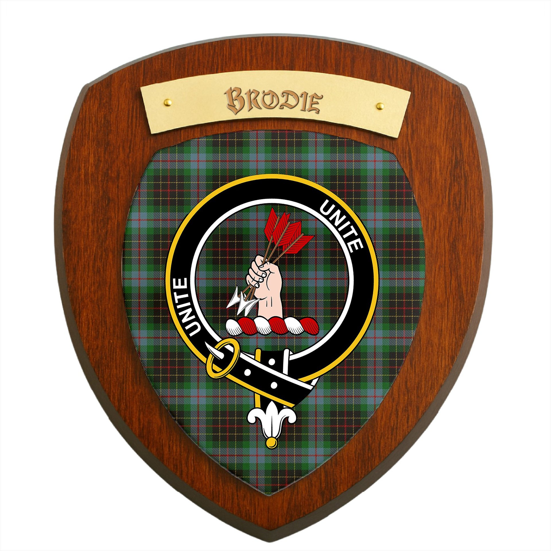 ScotsTee Shop Scottish Brodie Hunting Clan Crest Scottish Tartan Wooden Wall Plaque