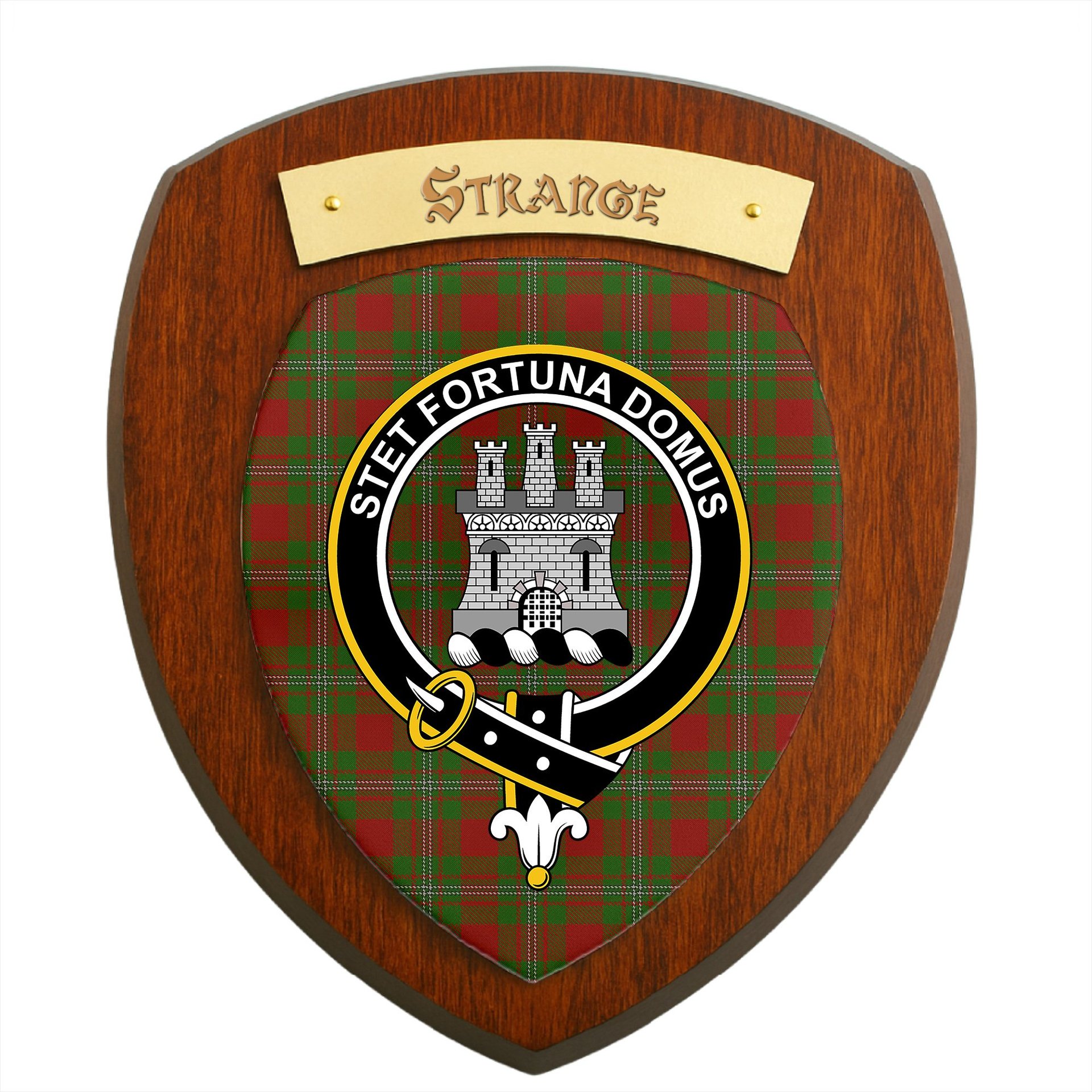 ScotsTee Shop Scottish Strange Clan Crest Scottish Tartan Wooden Wall Plaque
