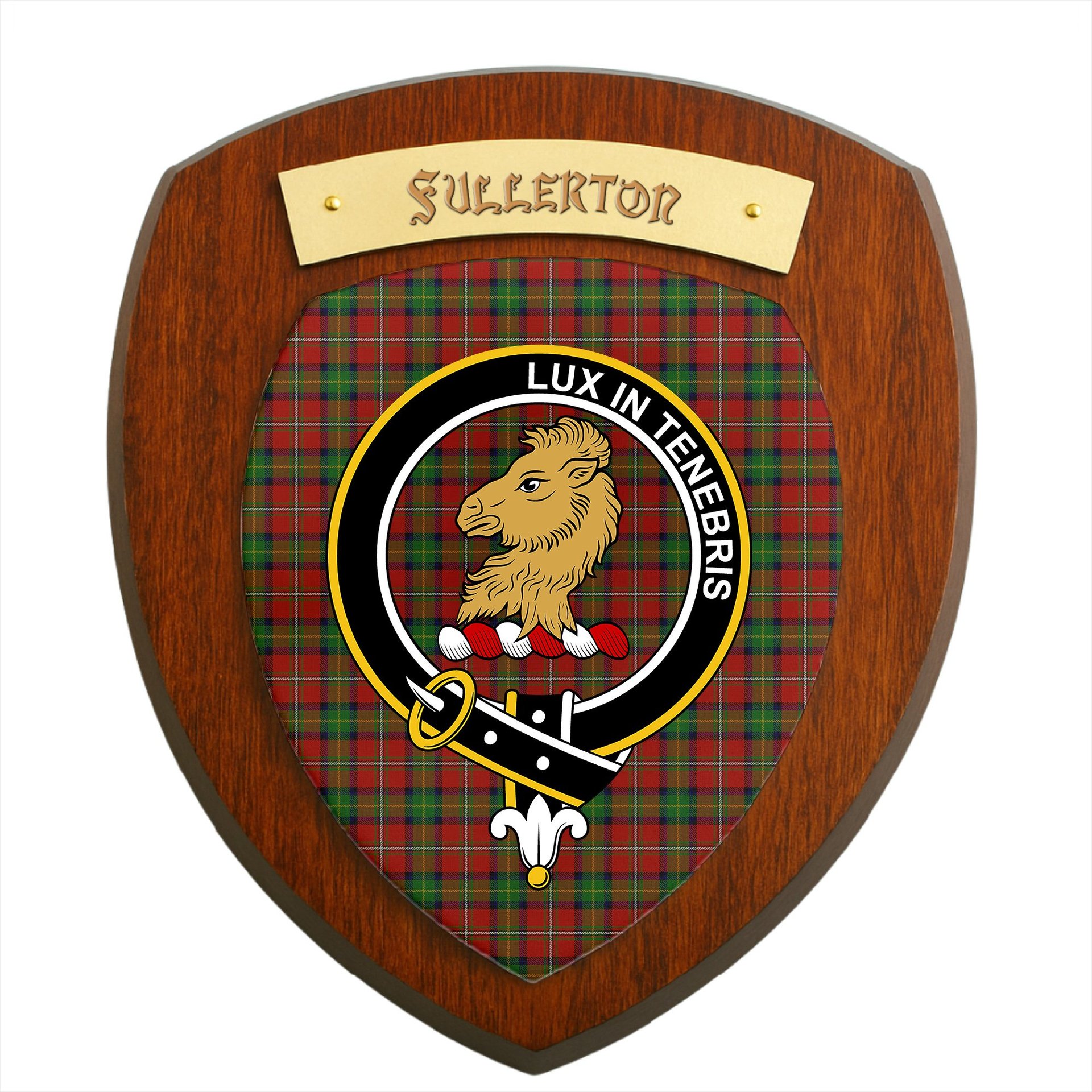 ScotsTee Shop Scottish Fullerton Clan Crest Scottish Tartan Wooden Wall Plaque