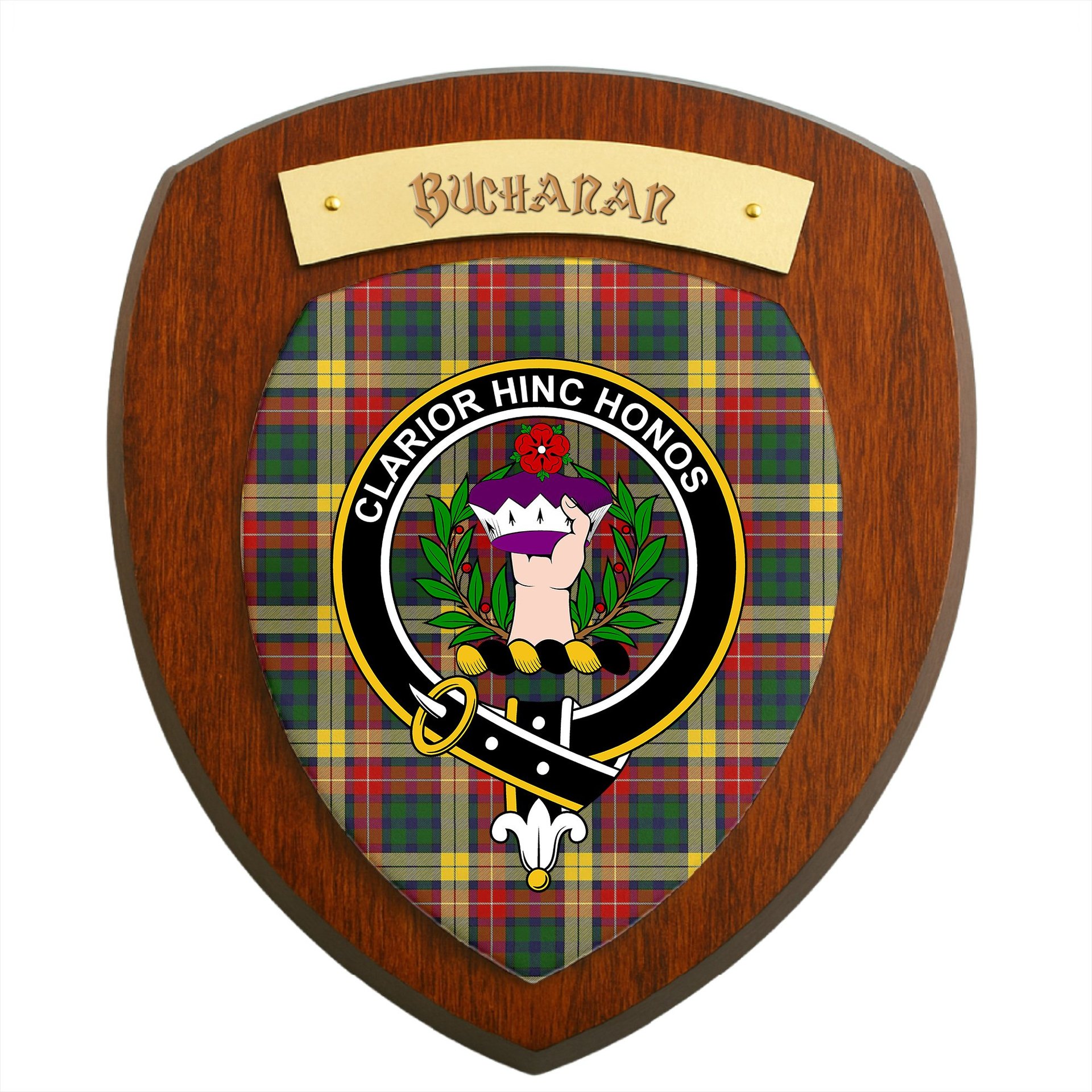 ScotsTee Shop Scottish Buchanan Clan Crest Scottish Tartan Wooden Wall Plaque