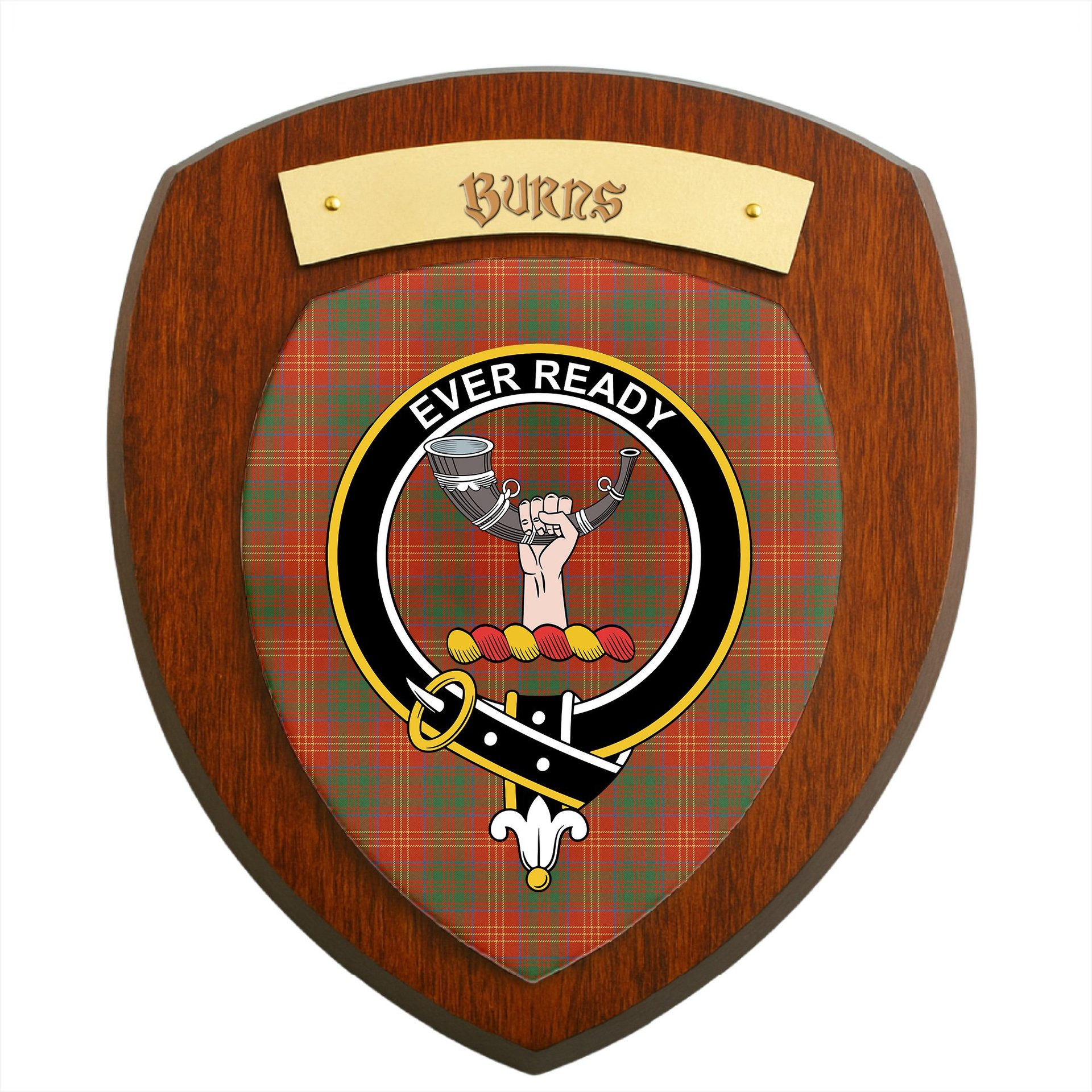 ScotsTee Shop Scottish Burns (Burns 1930) Ancient Clan Crest Scottish Tartan Wooden Wall Plaque