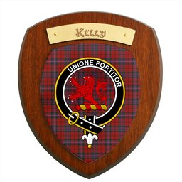 ScotsTee Shop Scottish Kelly of Sleat Red Clan Crest Scottish Tartan Wooden Wall Plaque