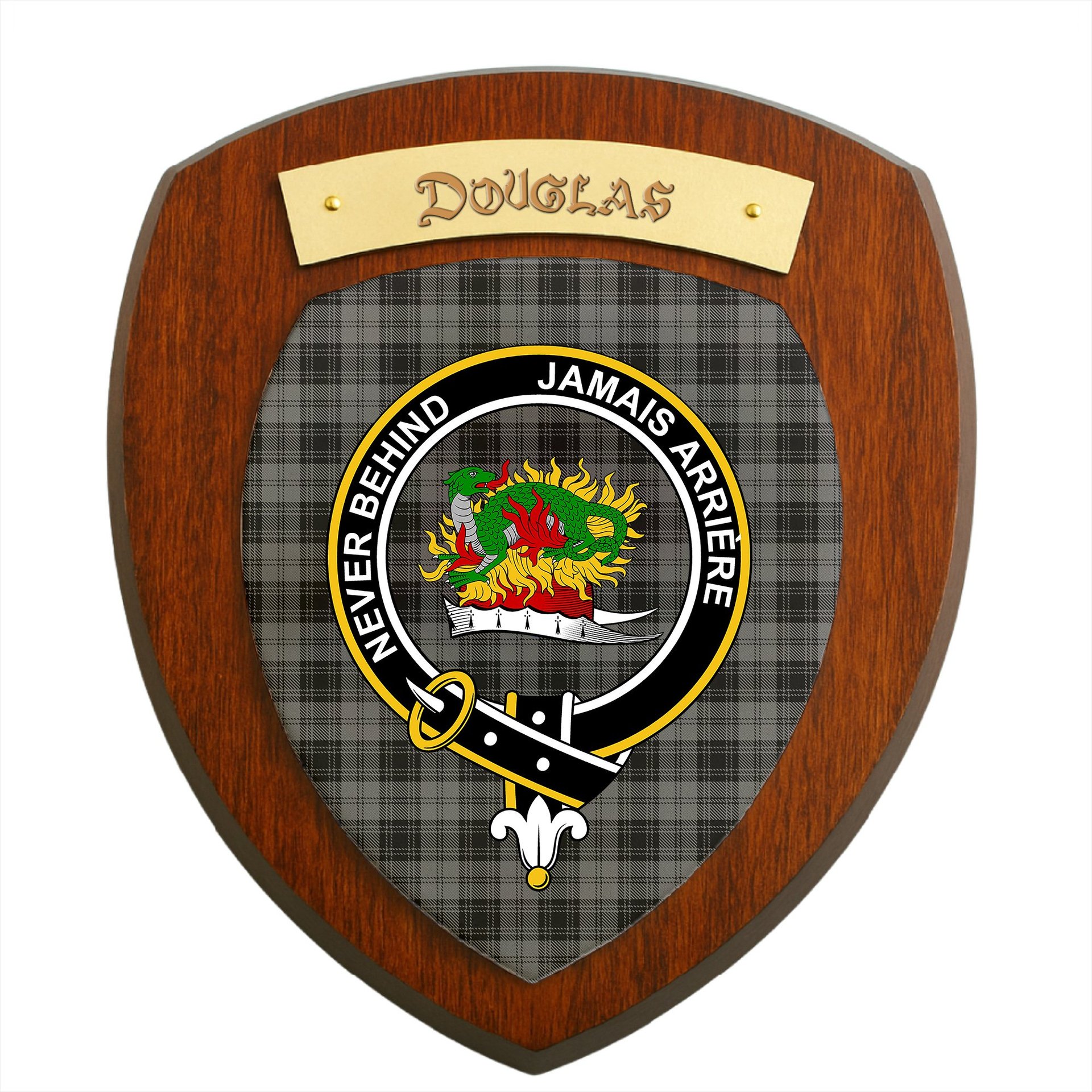 ScotsTee Shop Scottish Douglas Grey Clan Crest Scottish Tartan Wooden Wall Plaque
