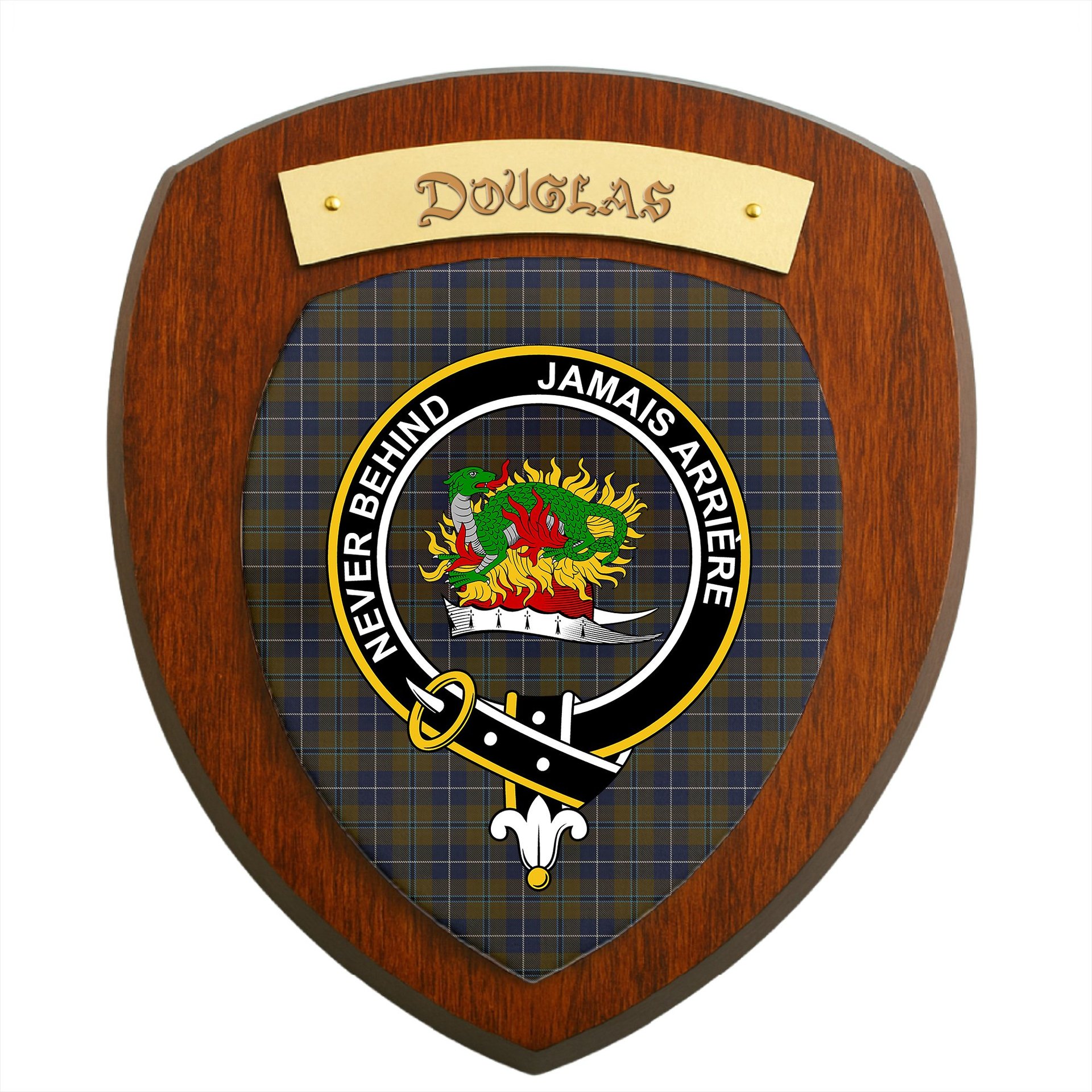 ScotsTee Shop Scottish Douglas Brown Clan Crest Scottish Tartan Wooden Wall Plaque