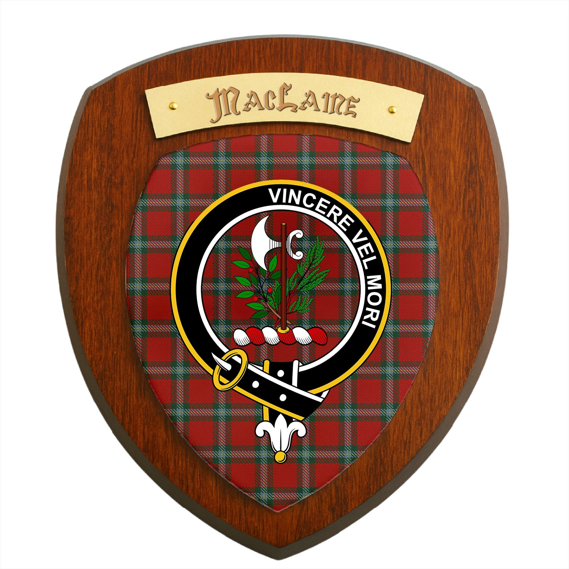 ScotsTee Shop Scottish MacLaine of Lochbuie Coburn Clan Crest Scottish Tartan Wooden Wall Plaque