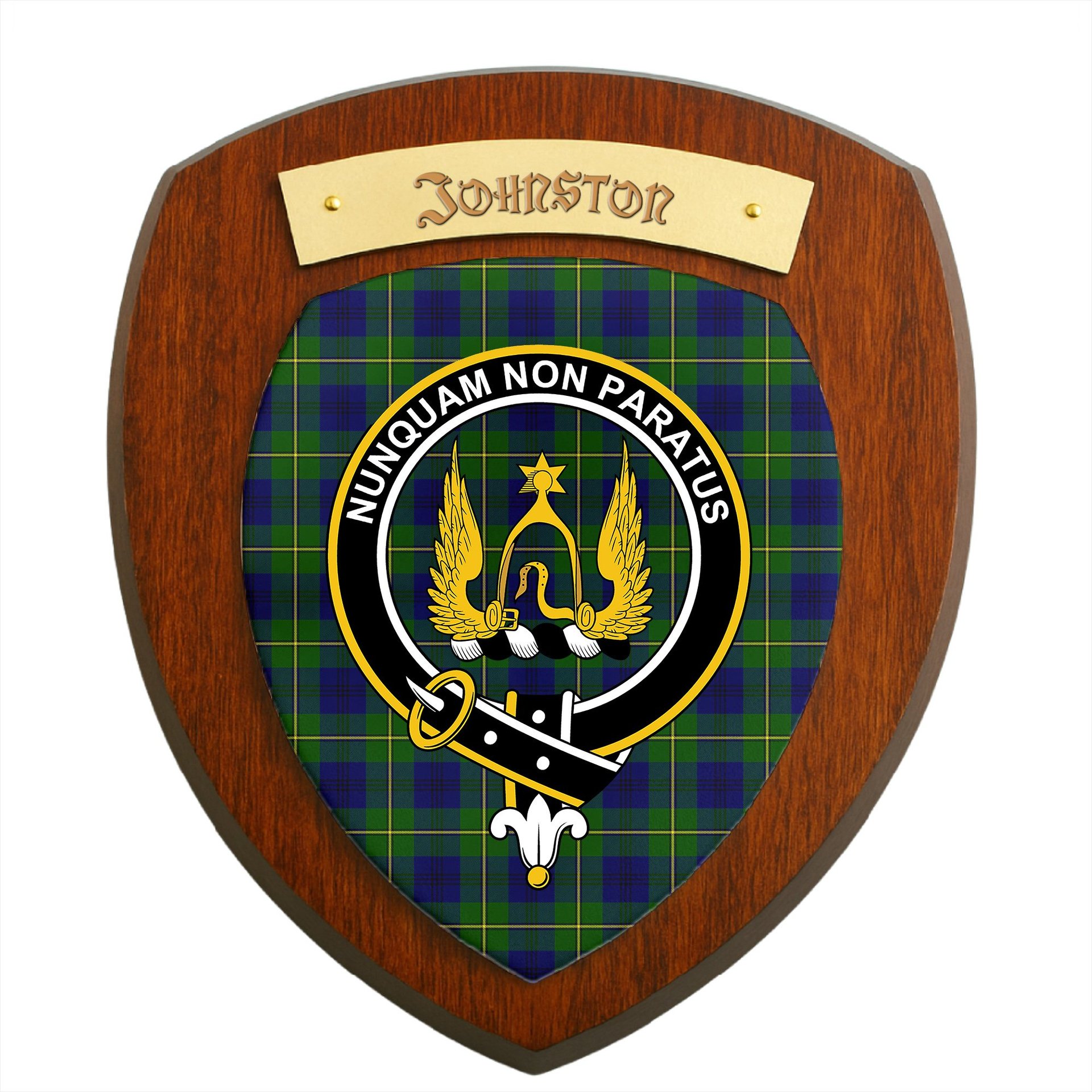 ScotsTee Shop Scottish Johnstone Modern Clan Crest Scottish Tartan Wooden Wall Plaque
