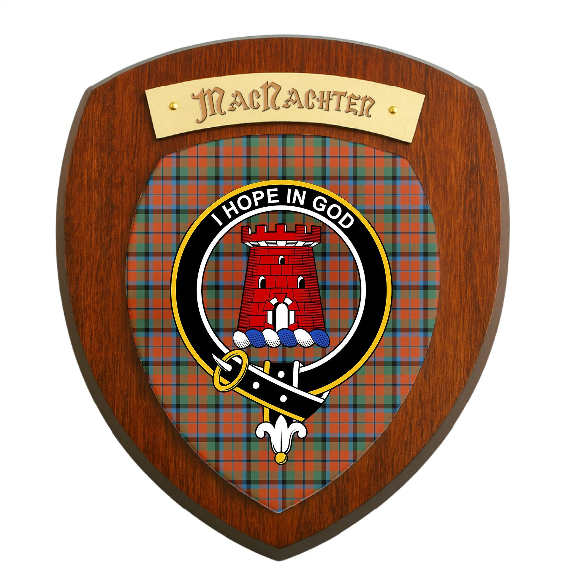 ScotsTee Shop Scottish MacNachten Ancient Clan Crest Scottish Tartan Wooden Wall Plaque