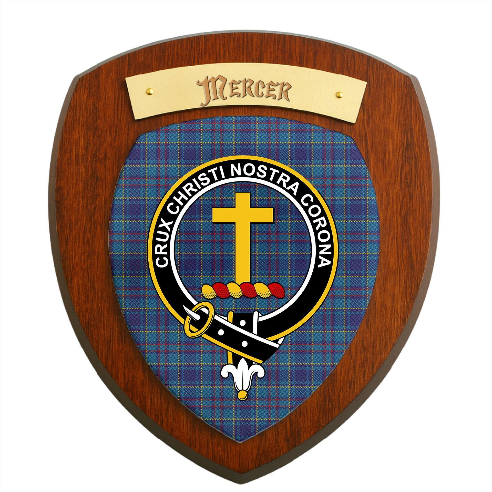 ScotsTee Shop Scottish Mercer Clan Crest Scottish Tartan Wooden Wall Plaque