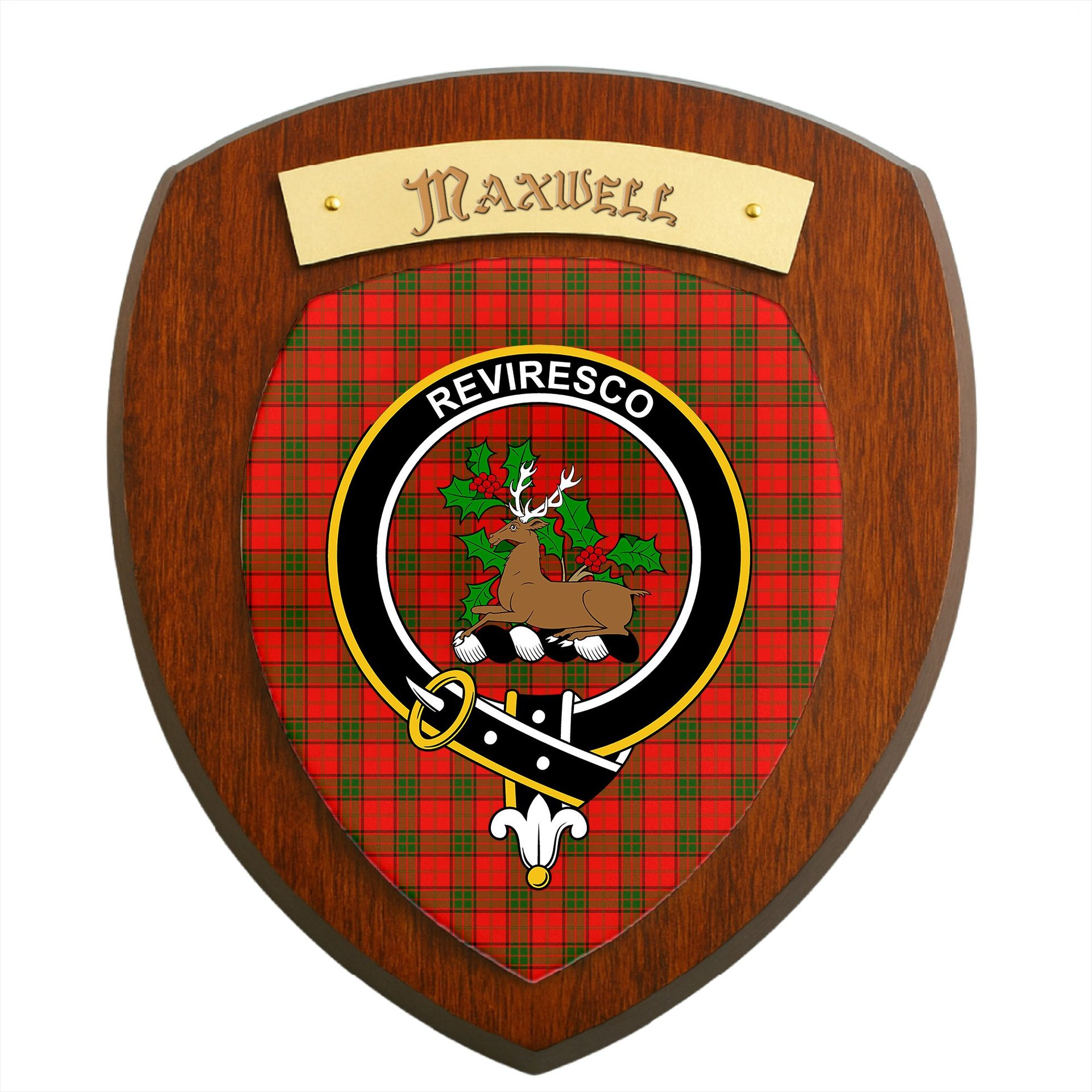 ScotsTee Shop Scottish Maxwell Modern Clan Crest Scottish Tartan Wooden Wall Plaque
