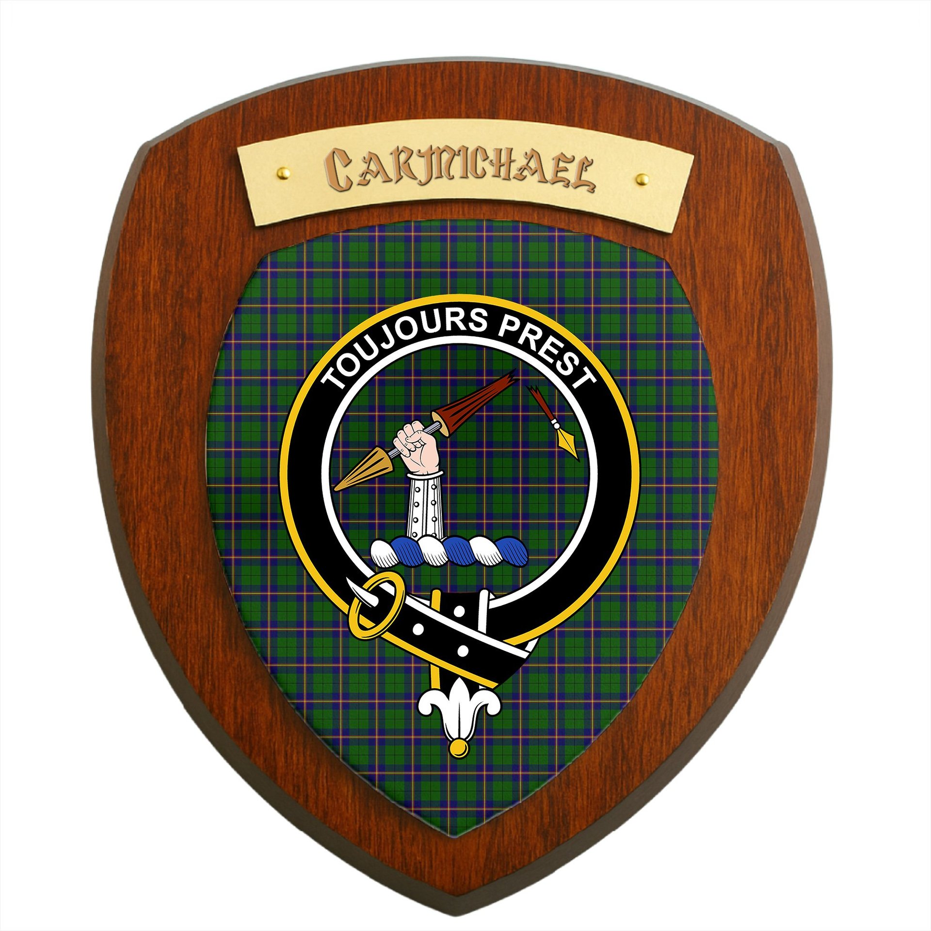 ScotsTee Shop Scottish Carmichael Modern Clan Crest Scottish Tartan Wooden Wall Plaque