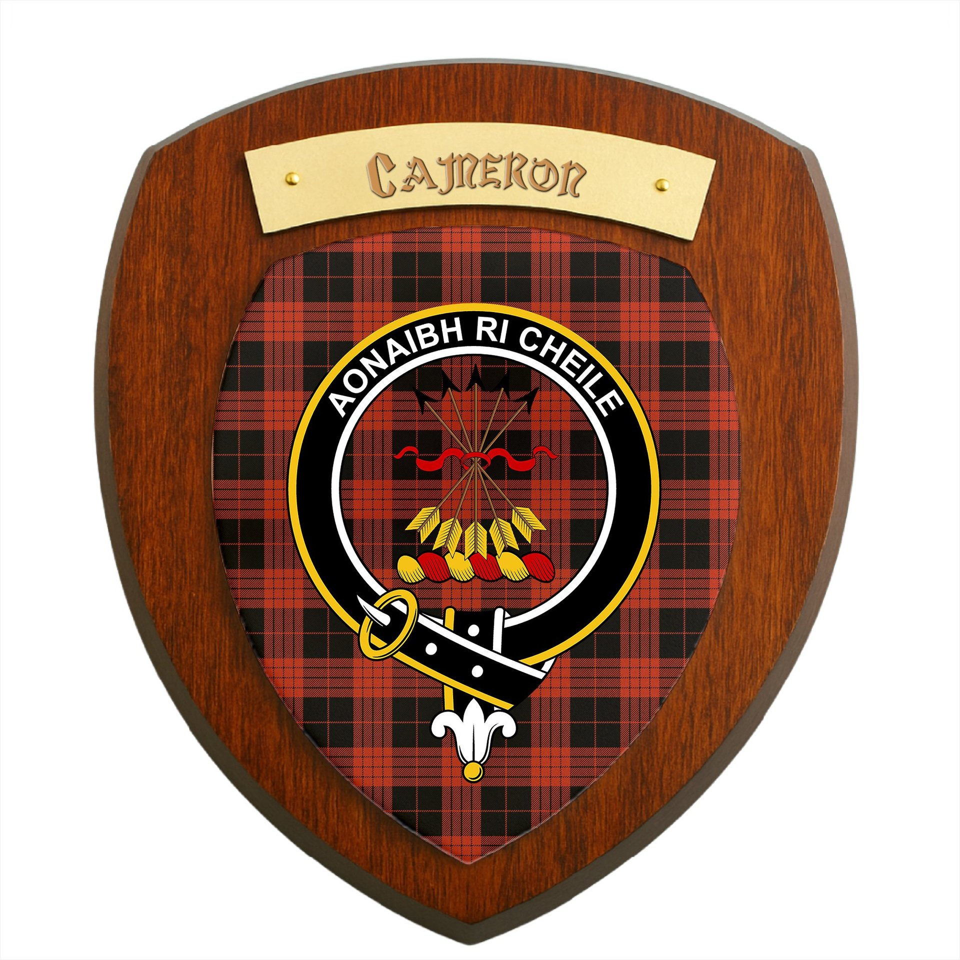 ScotsTee Shop Scottish Cameron Black and Red Ancient Clan Crest Scottish Tartan Wooden Wall Plaque