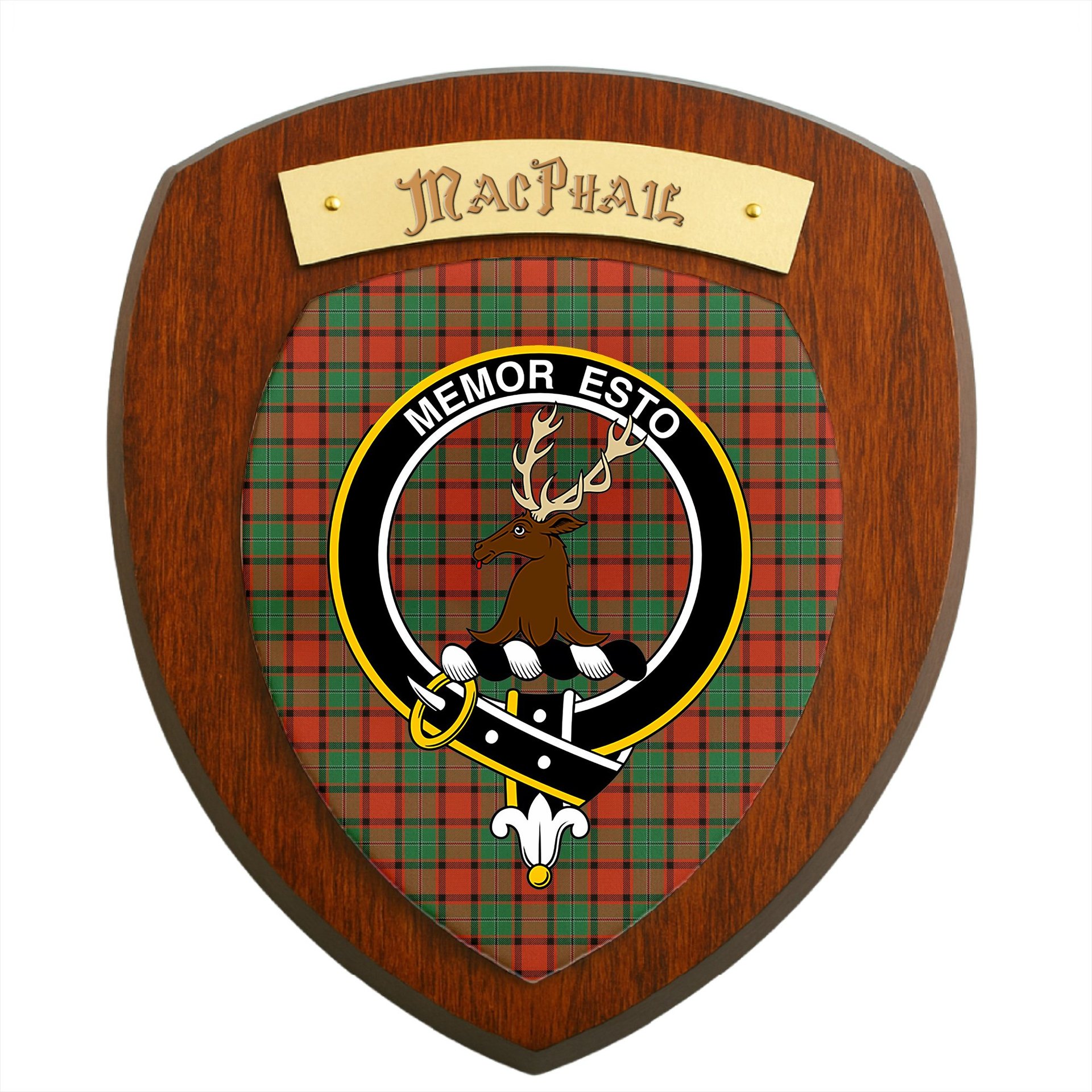 ScotsTee Shop Scottish MacPhail Ancient Clan Crest Scottish Tartan Wooden Wall Plaque