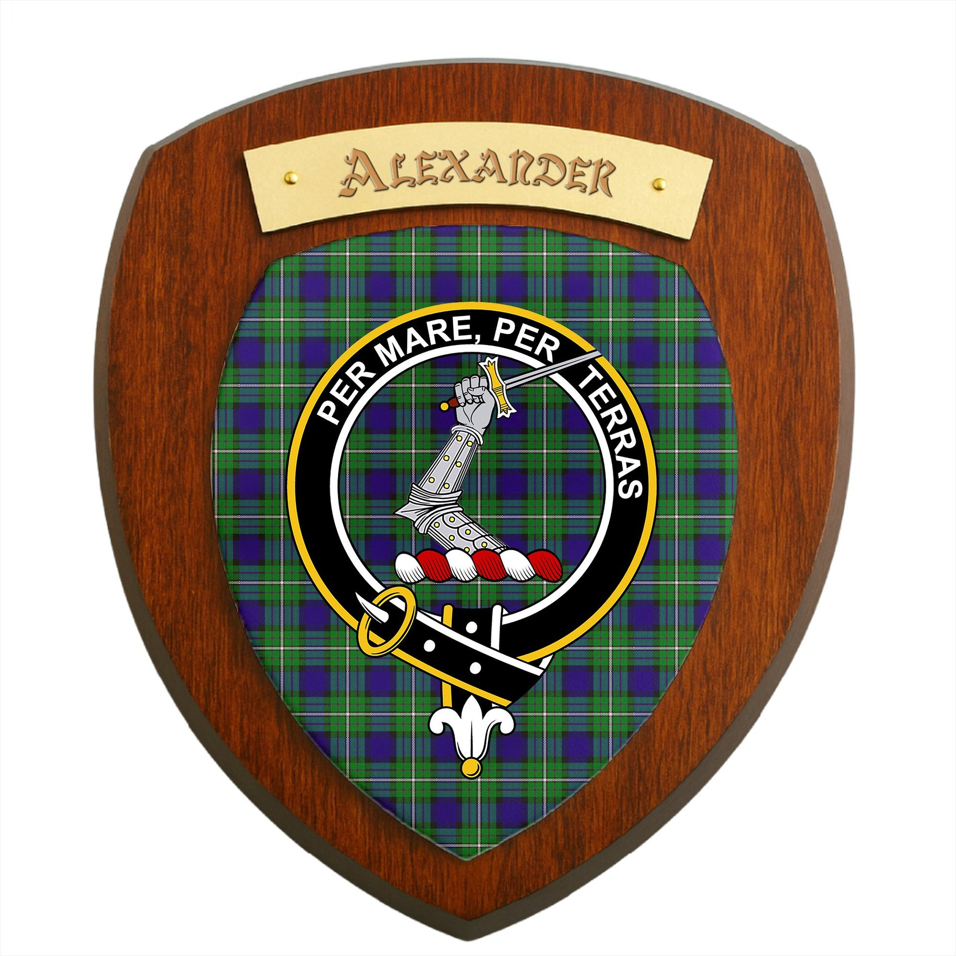 ScotsTee Shop Scottish Alexander Clan Crest Scottish Tartan Wooden Wall Plaque