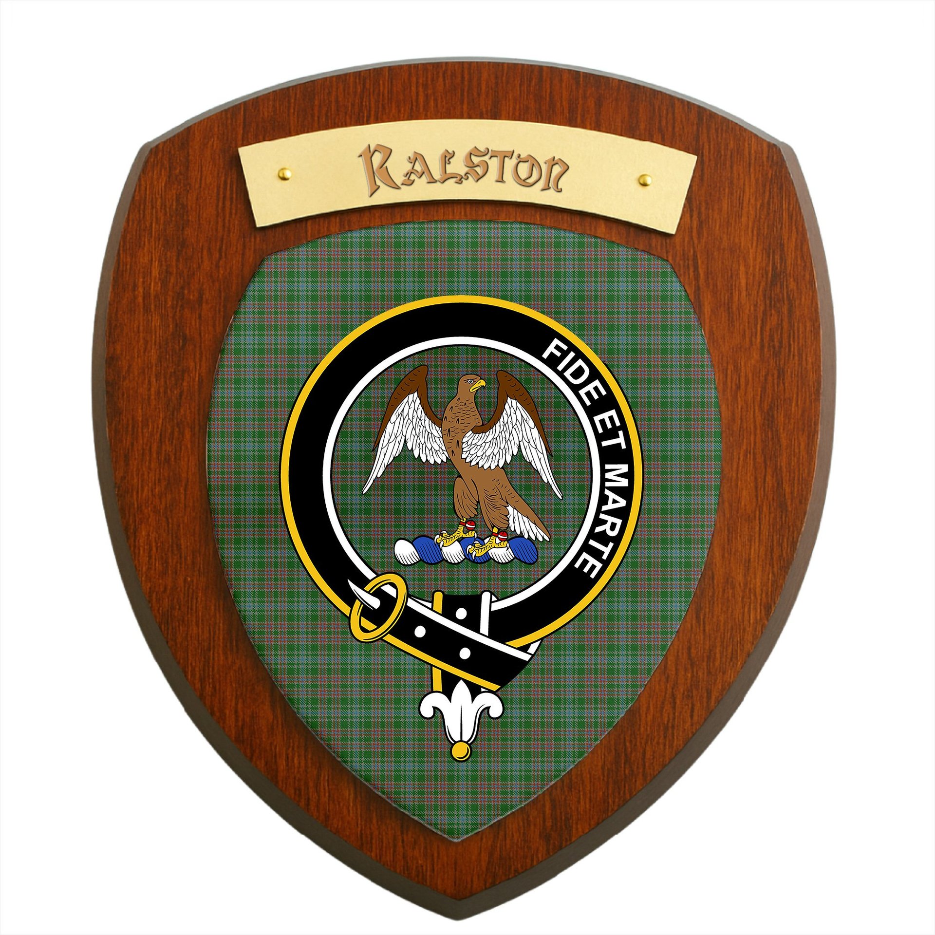 ScotsTee Shop Scottish Ralston USA Clan Crest Scottish Tartan Wooden Wall Plaque