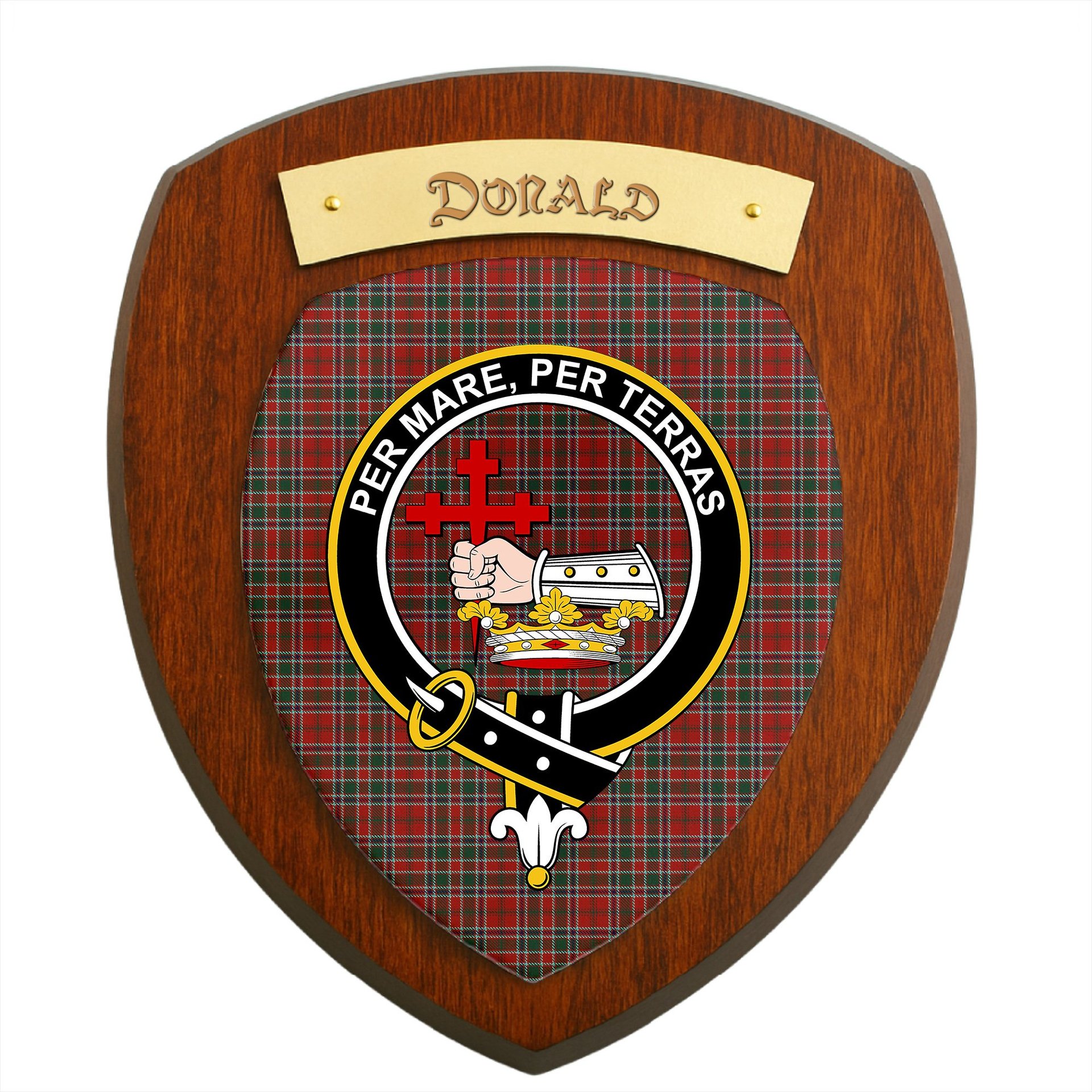 ScotsTee Shop Scottish Donald of Lochmaddy Clan Crest Scottish Tartan Wooden Wall Plaque