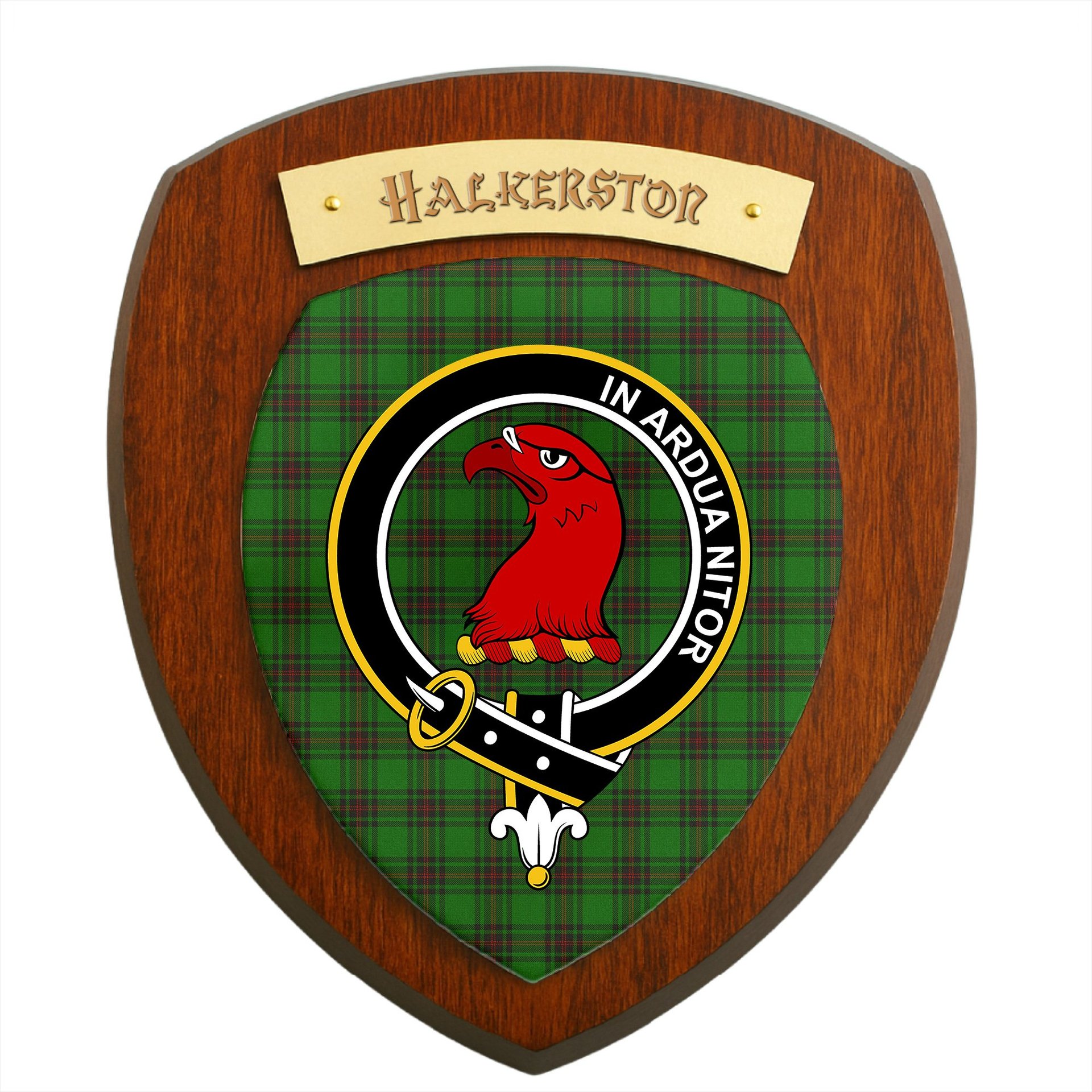 ScotsTee Shop Scottish Halkerston Clan Crest Scottish Tartan Wooden Wall Plaque
