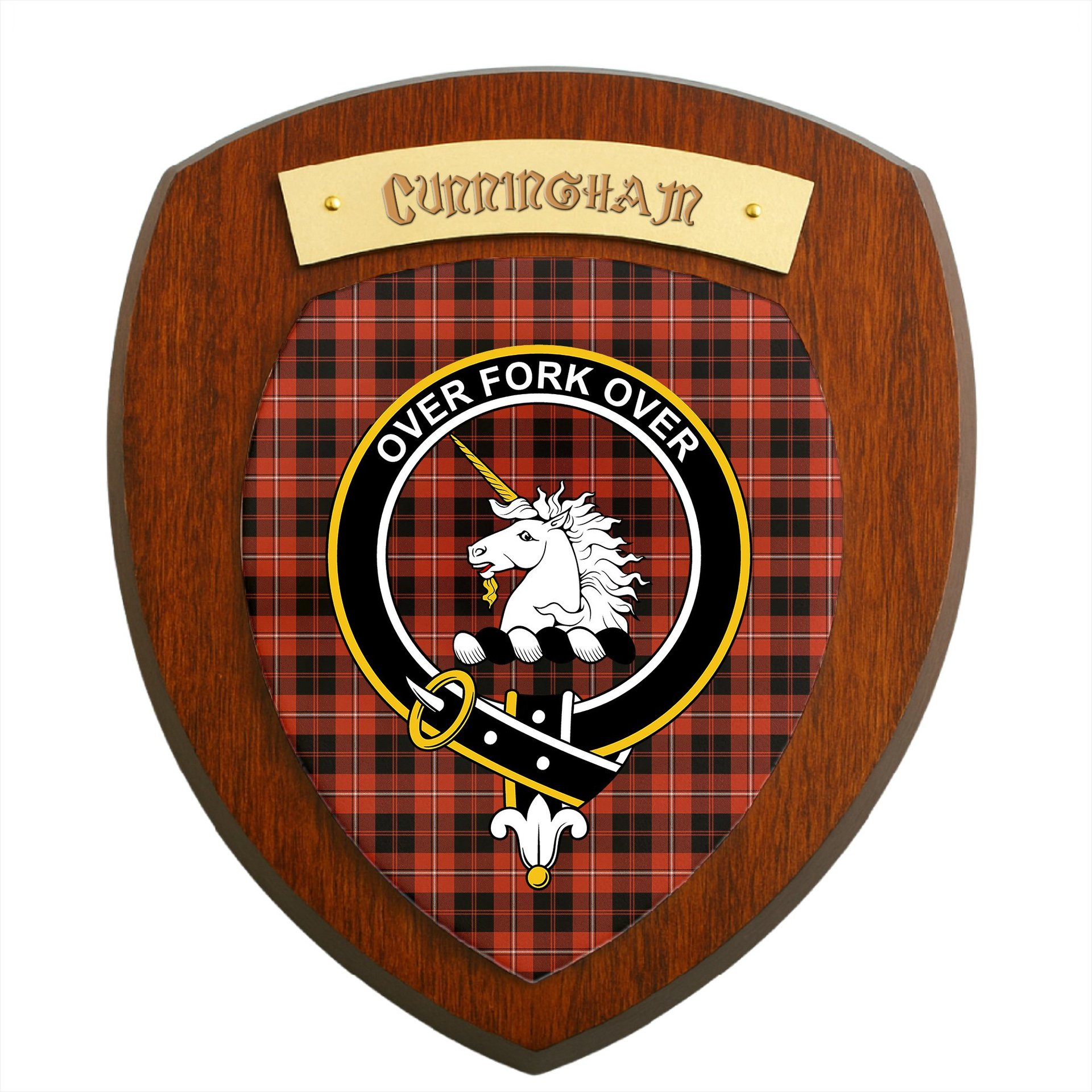 ScotsTee Shop Scottish Cunningham Ancient Clan Crest Scottish Tartan Wooden Wall Plaque