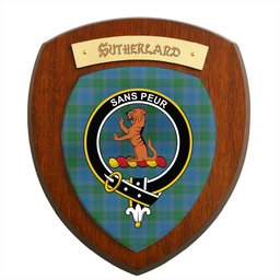 ScotsTee Shop Scottish Sutherland Hunting Ancient Clan Crest Scottish Tartan Wooden Wall Plaque