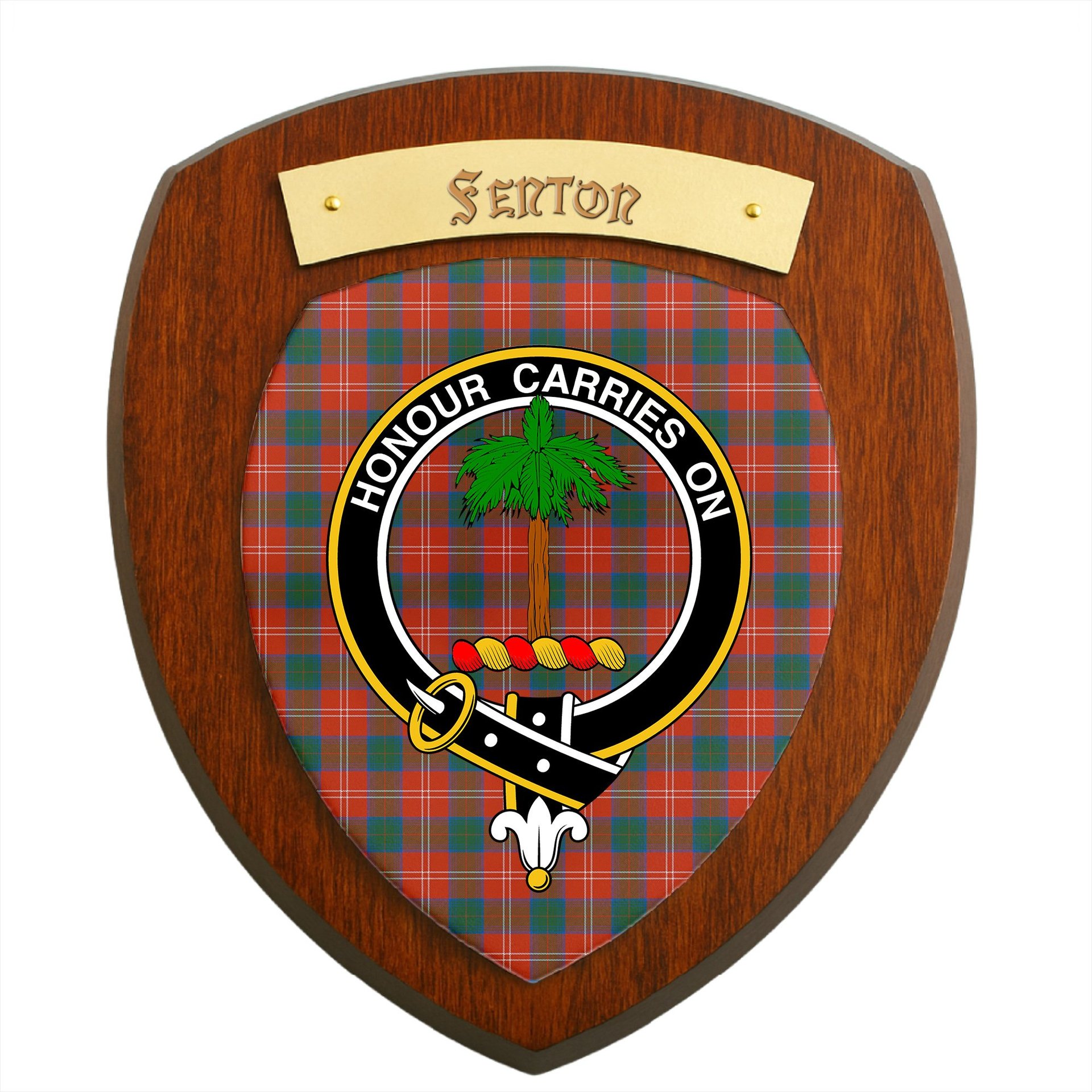 ScotsTee Shop Scottish Fenton Clan Crest Scottish Tartan Wooden Wall Plaque