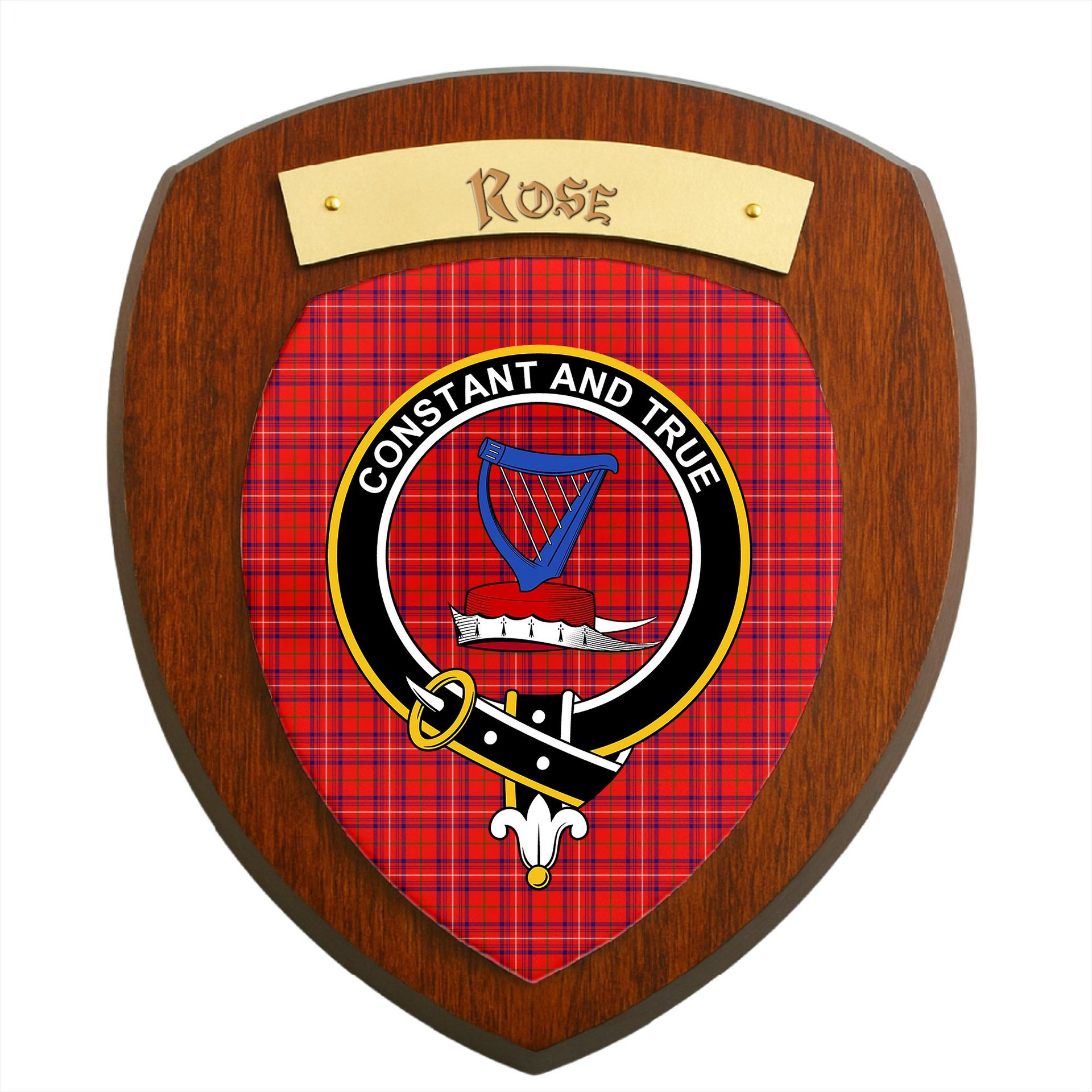 ScotsTee Shop Scottish Rose Modern Clan Crest Scottish Tartan Wooden Wall Plaque