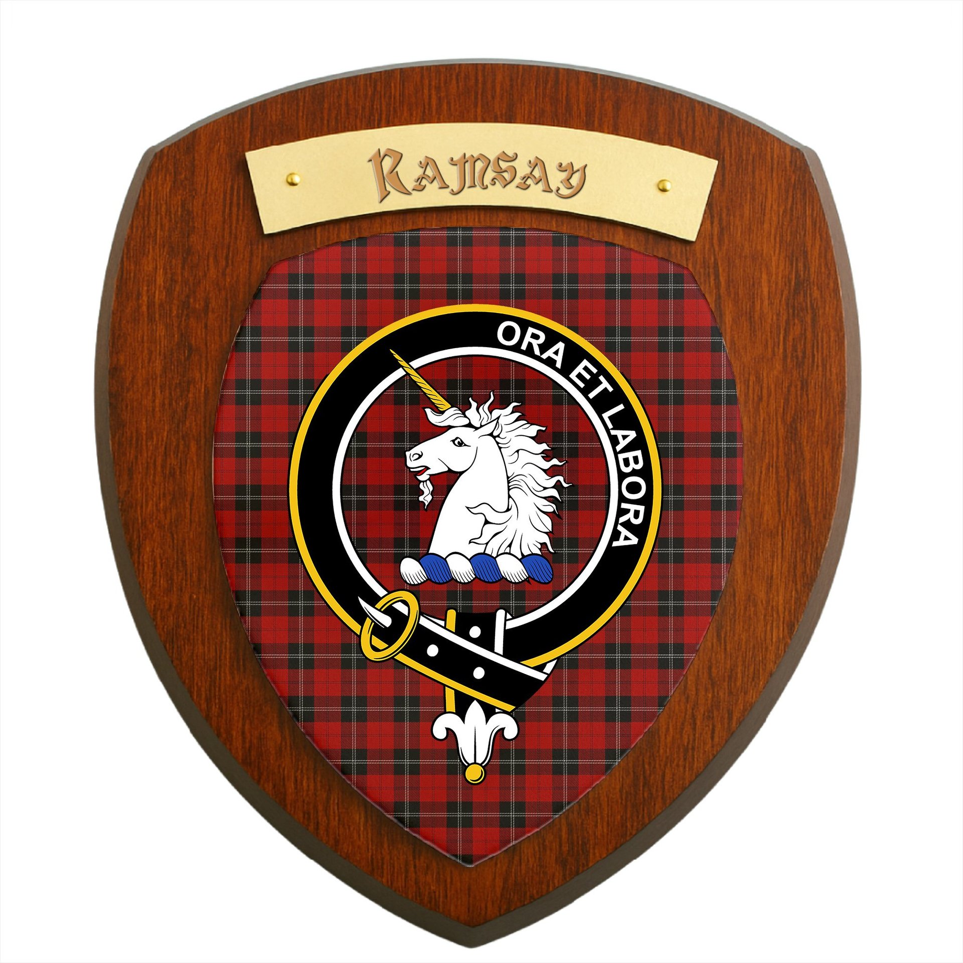 ScotsTee Shop Scottish Ramsay Clan Crest Scottish Tartan Wooden Wall Plaque