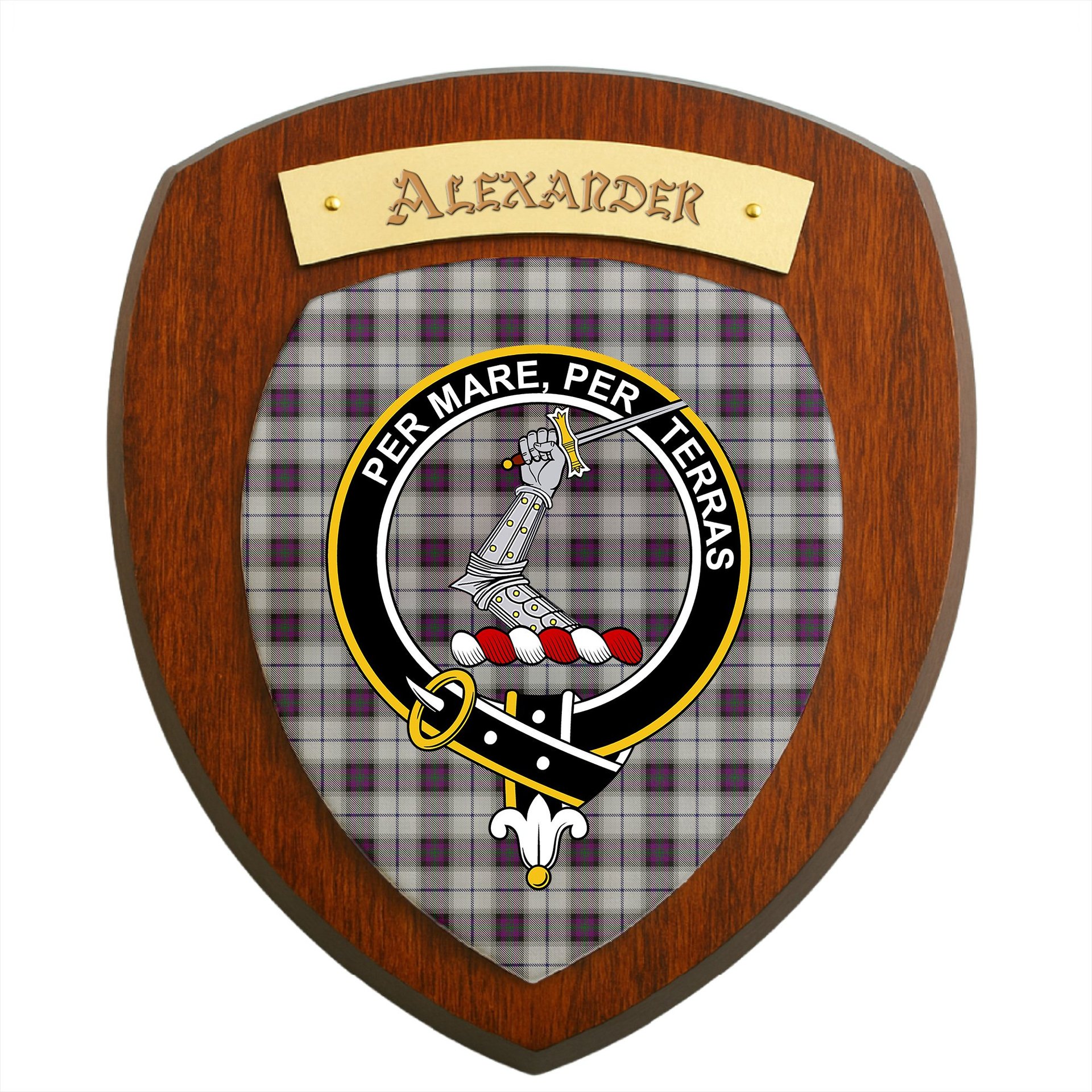 ScotsTee Shop Scottish Alexander of Menstry Dress Clan Crest Scottish Tartan Wooden Wall Plaque