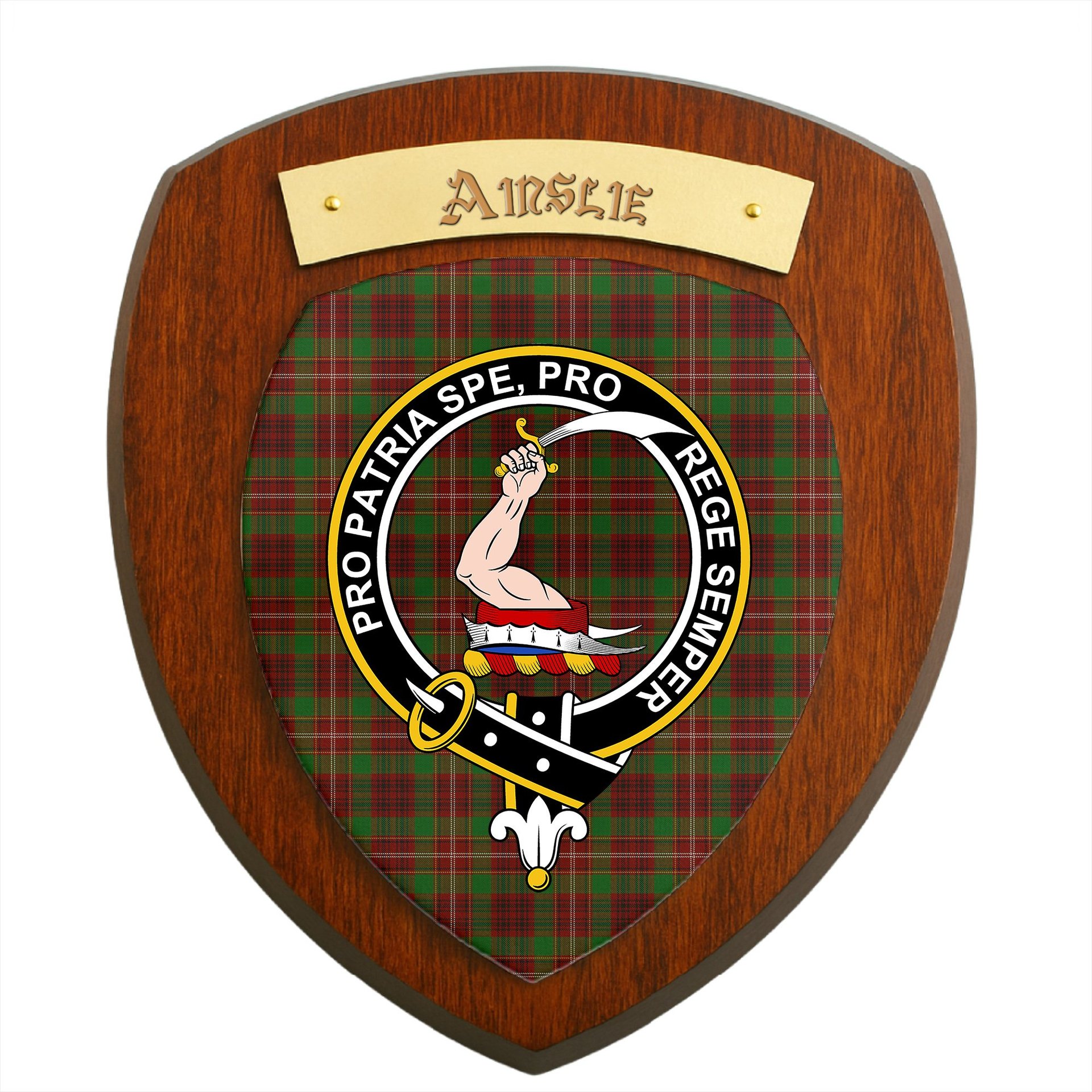 ScotsTee Shop Scottish Ainslie 2 Clan Crest Scottish Tartan Wooden Wall Plaque