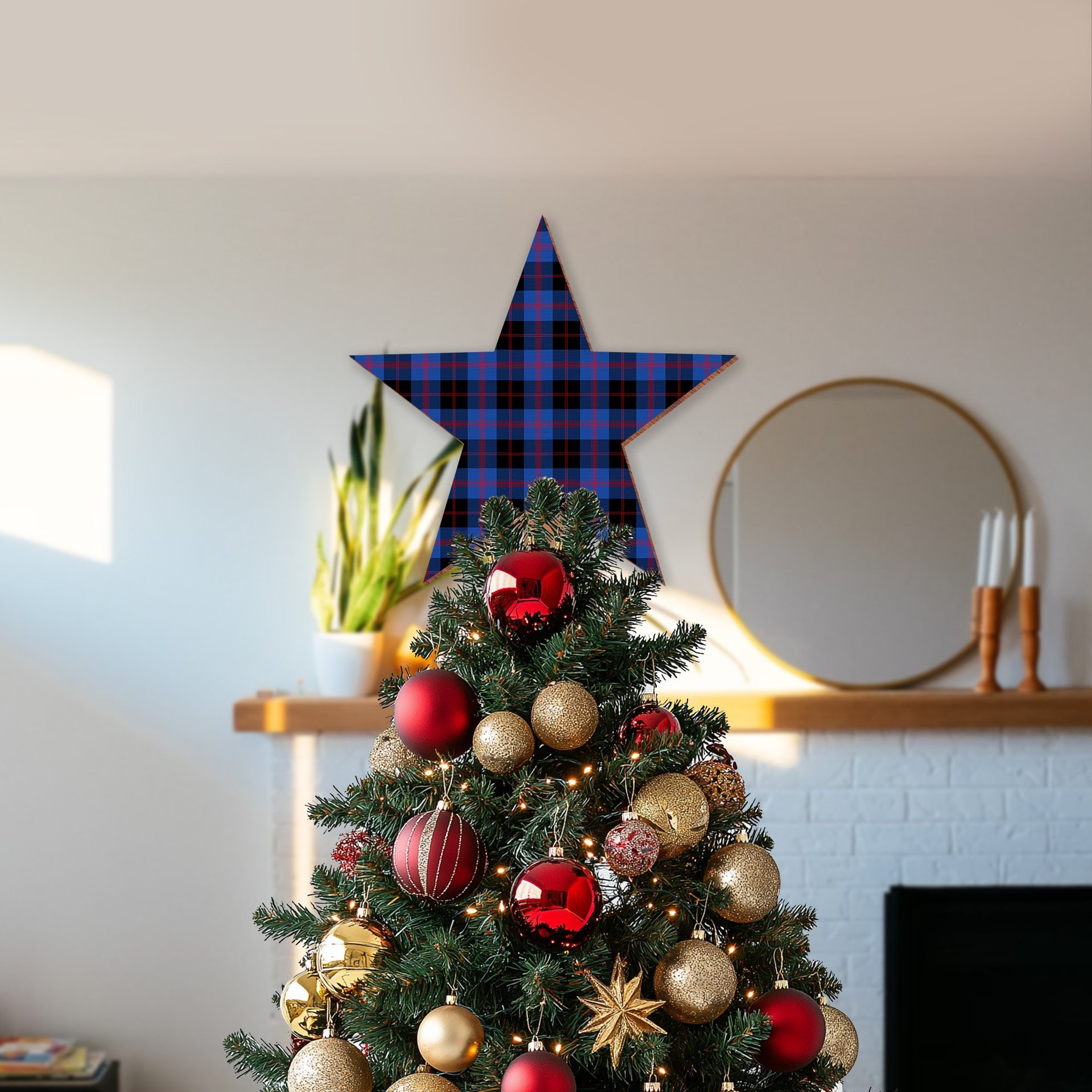 ScotsTee Shop Scottish Angus Modern Tartan Wooden Christmas Tree Topper