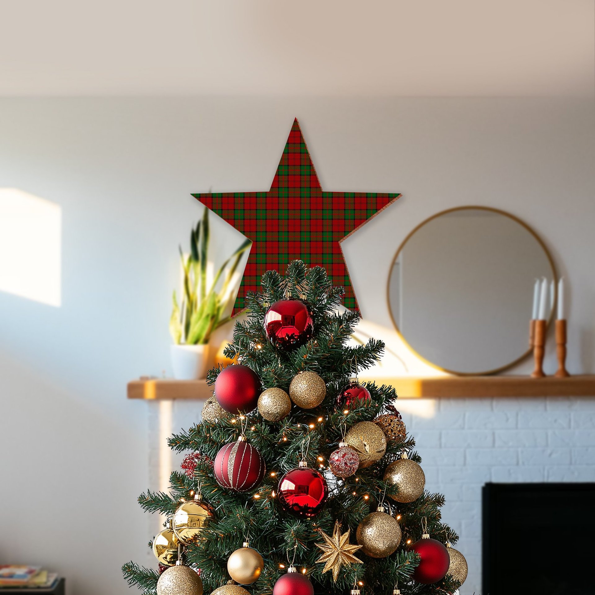 ScotsTee Shop Scottish Dunbar Tartan Wooden Christmas Tree Topper