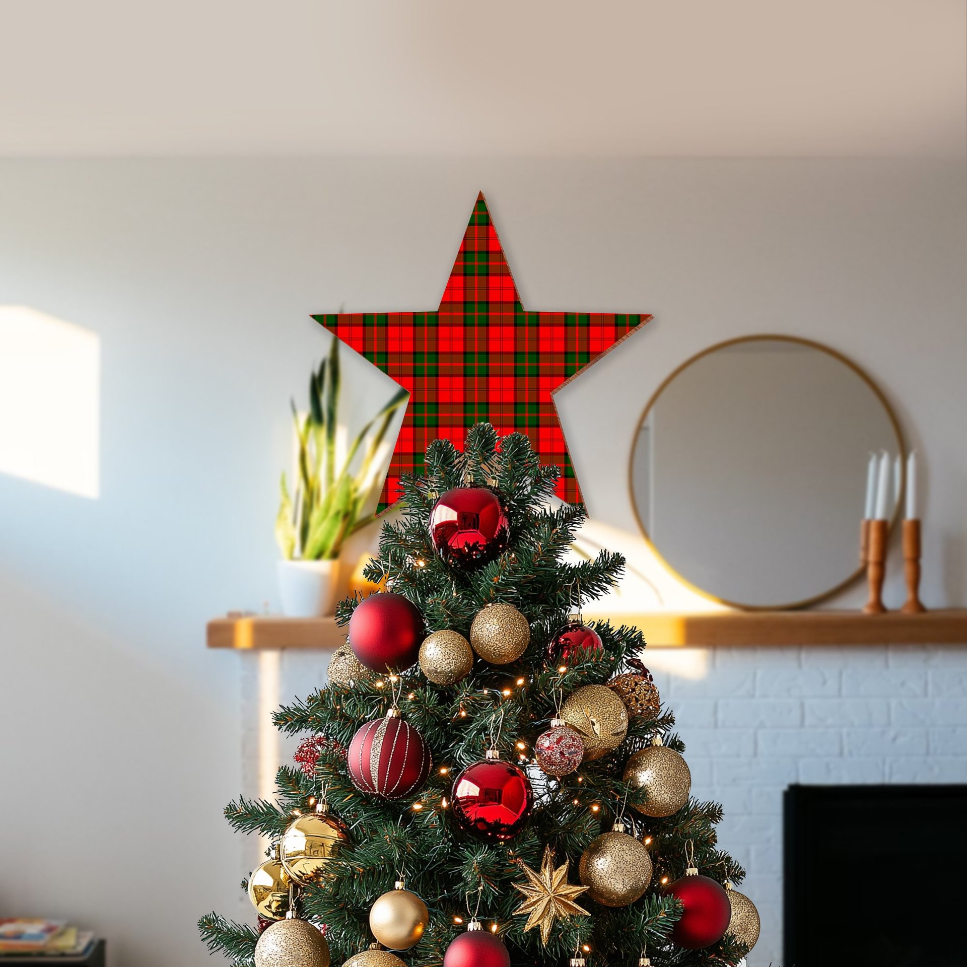 ScotsTee Shop Scottish Dunbar Modern Tartan Wooden Christmas Tree Topper