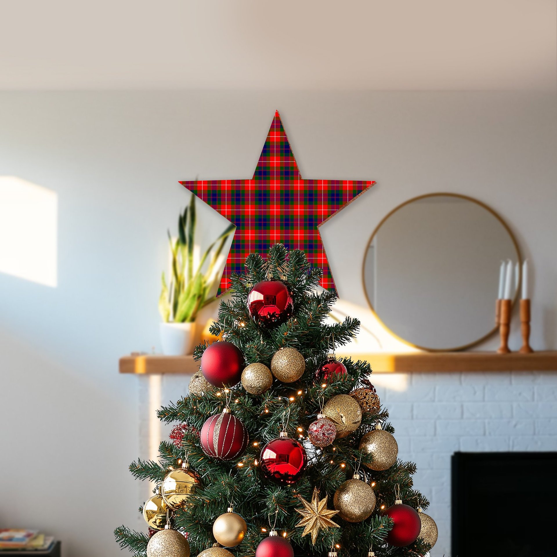 ScotsTee Shop Scottish Fraser Lovat Modern Tartan Wooden Christmas Tree Topper