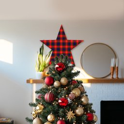 ScotsTee Shop Scottish Fraser Lovat Modern Tartan Wooden Christmas Tree Topper
