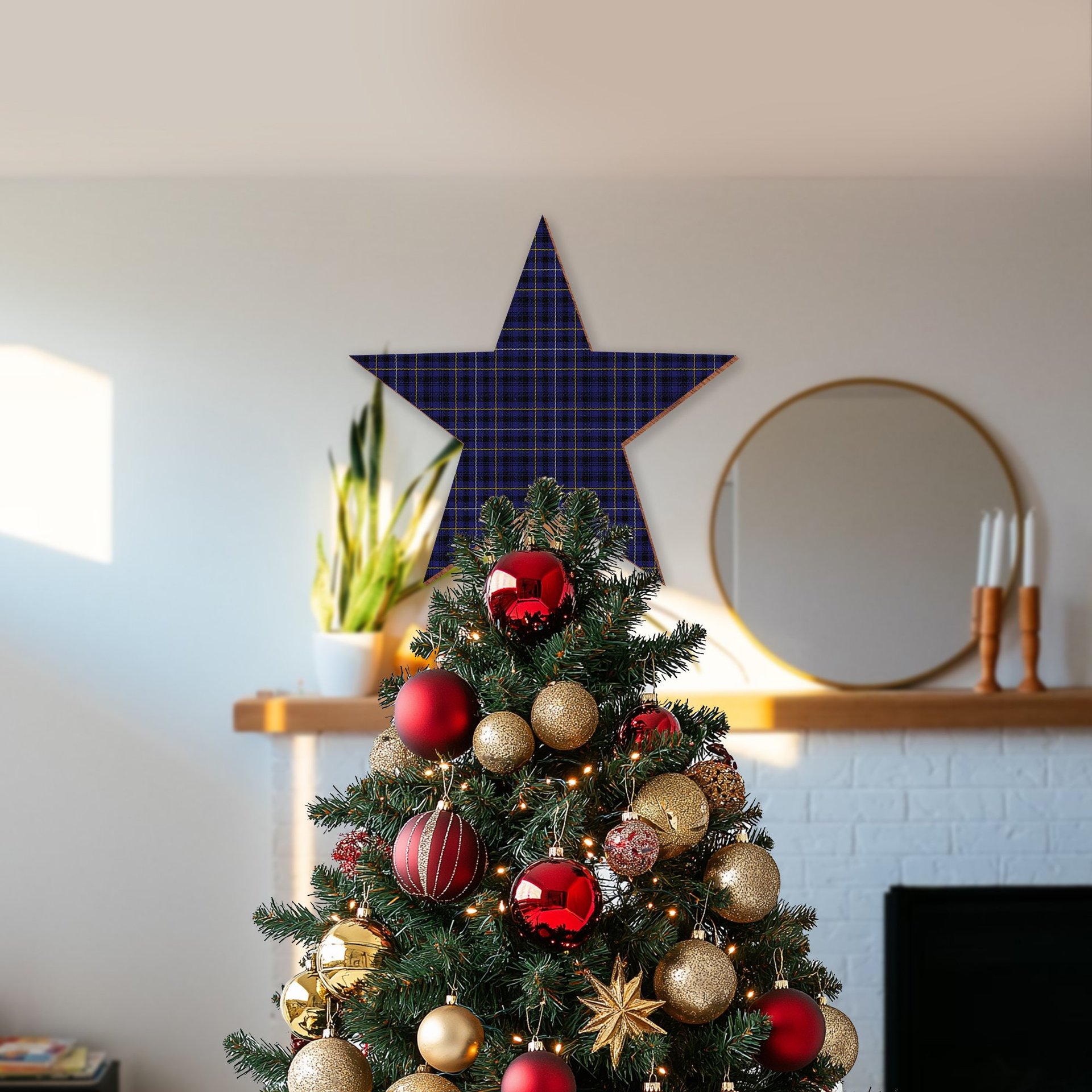 ScotsTee Shop Scottish Flanders Tartan Wooden Christmas Tree Topper