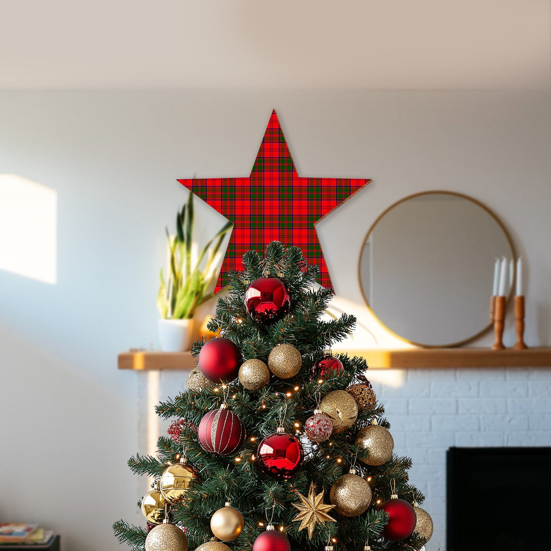 ScotsTee Shop Scottish Heron Tartan Wooden Christmas Tree Topper