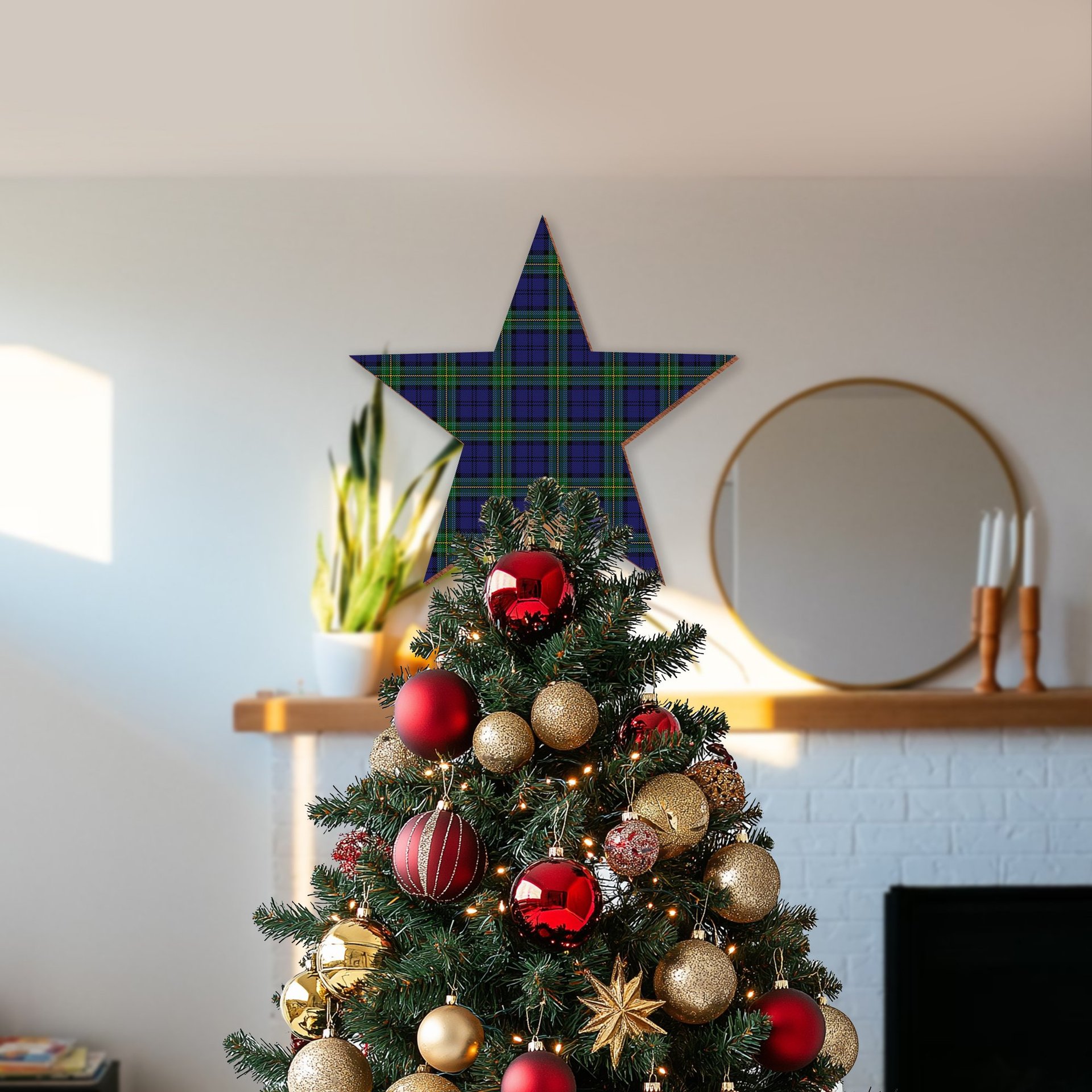 ScotsTee Shop Scottish Forth Tartan Wooden Christmas Tree Topper