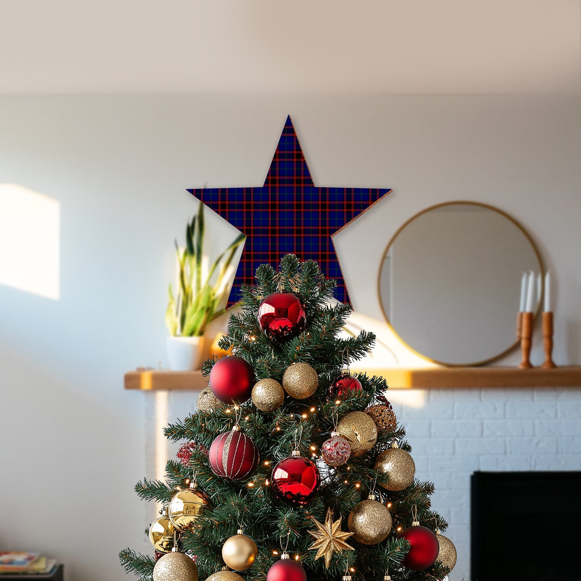ScotsTee Shop Scottish Hume Modern Tartan Wooden Christmas Tree Topper