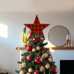 ScotsTee Shop Scottish Kerr Modern Tartan Wooden Christmas Tree Topper