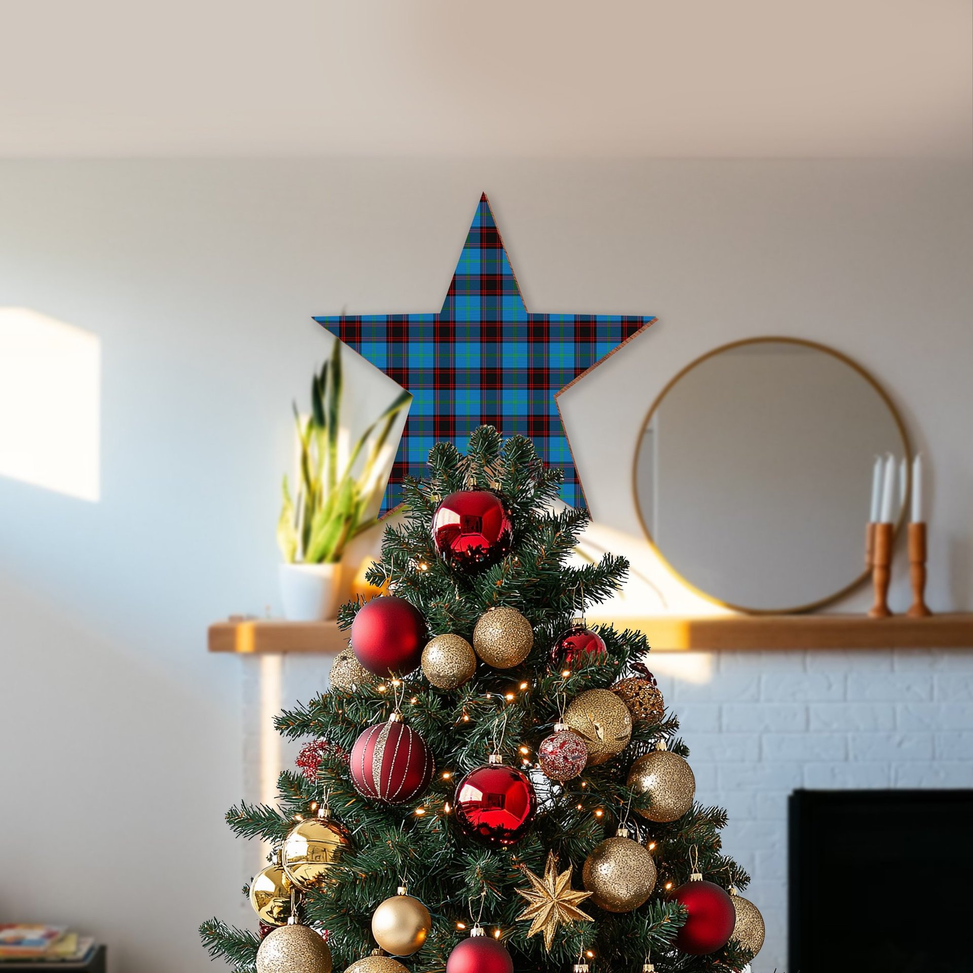 ScotsTee Shop Scottish Hume Ancient Tartan Wooden Christmas Tree Topper