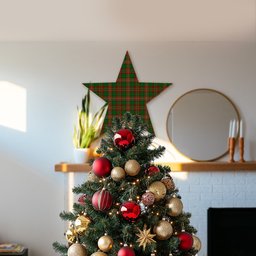 ScotsTee Shop Scottish Goldstraw Tartan Wooden Christmas Tree Topper