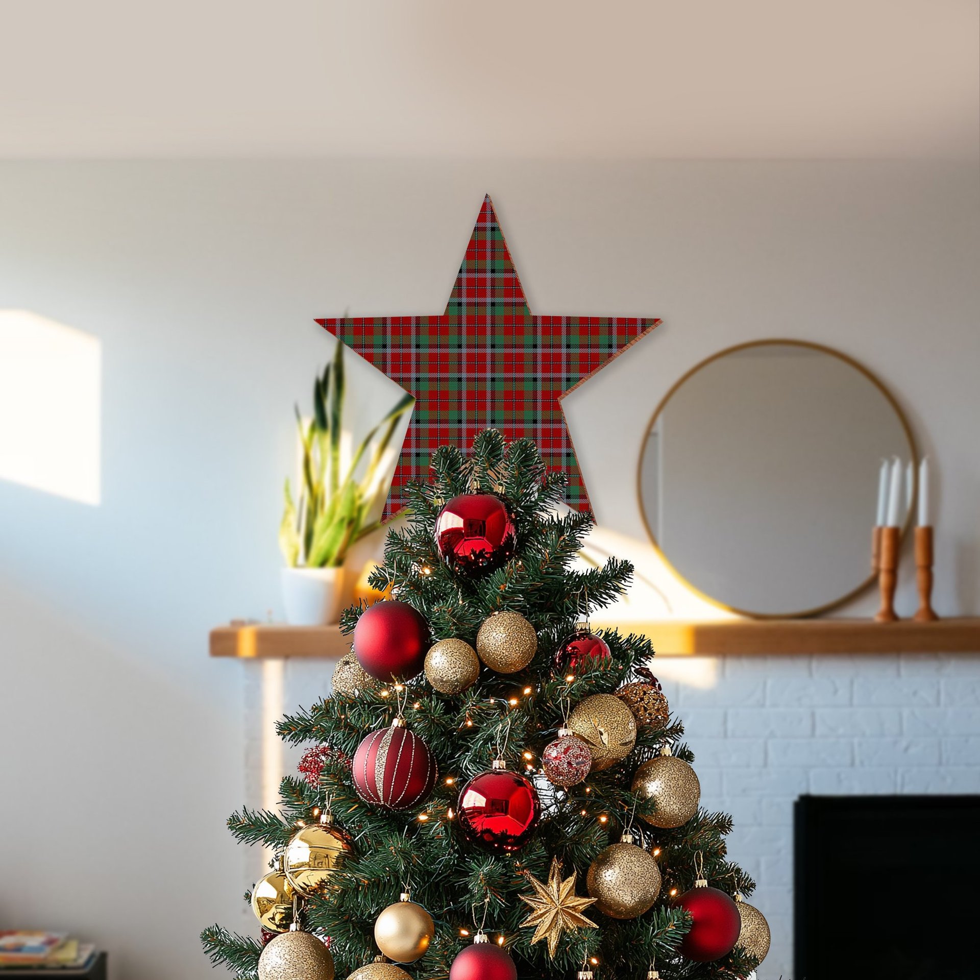 ScotsTee Shop Scottish Graham Red Tartan Wooden Christmas Tree Topper