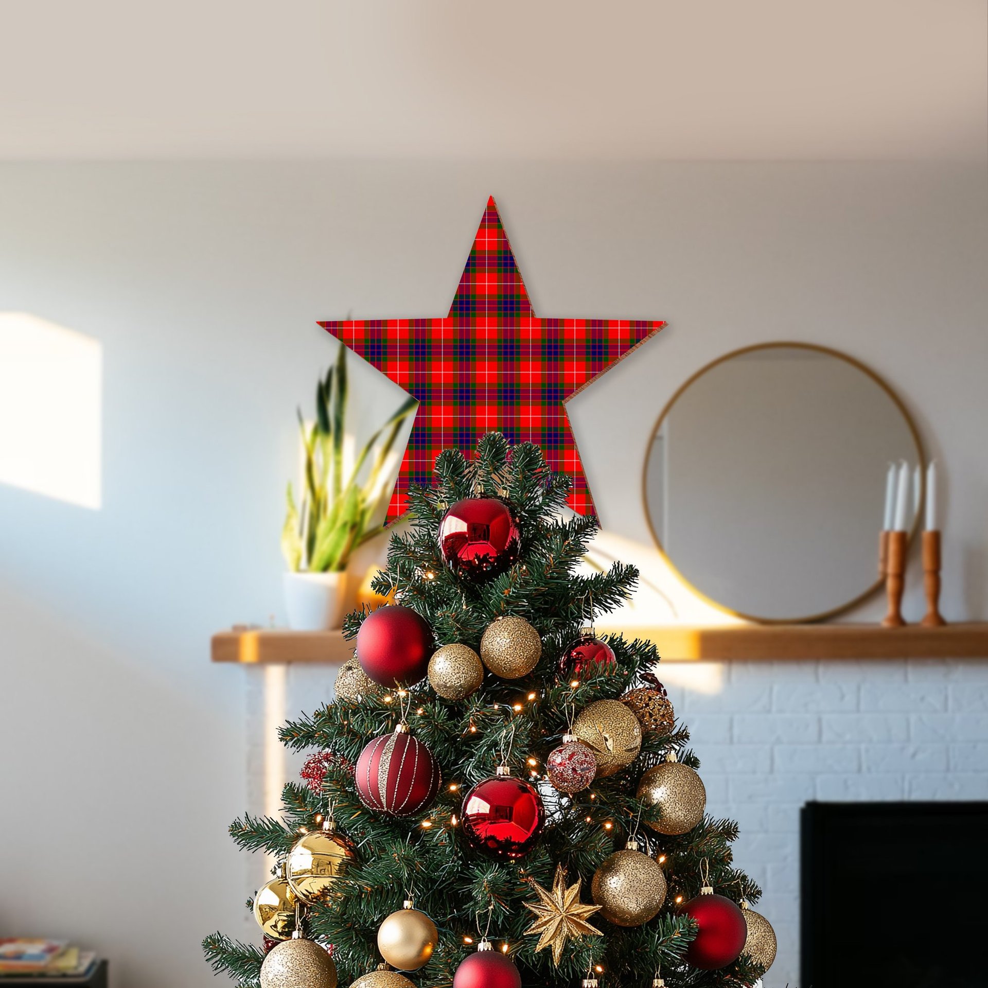 ScotsTee Shop Scottish Fraser Modern SC Tartan Wooden Christmas Tree Topper