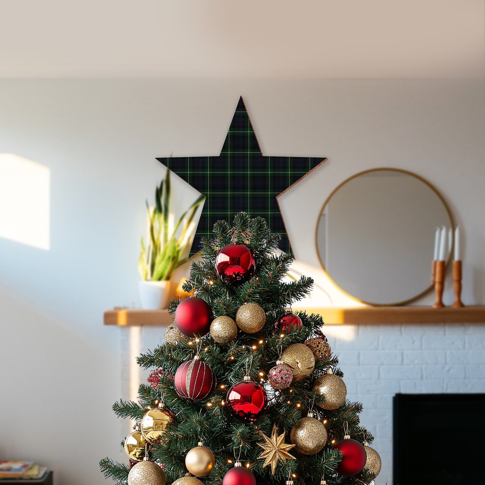 ScotsTee Shop Scottish Gordon Old Tartan Wooden Christmas Tree Topper