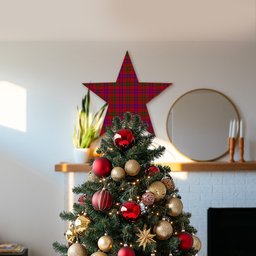 ScotsTee Shop Scottish Lovat or Fraser Tartan Wooden Christmas Tree Topper