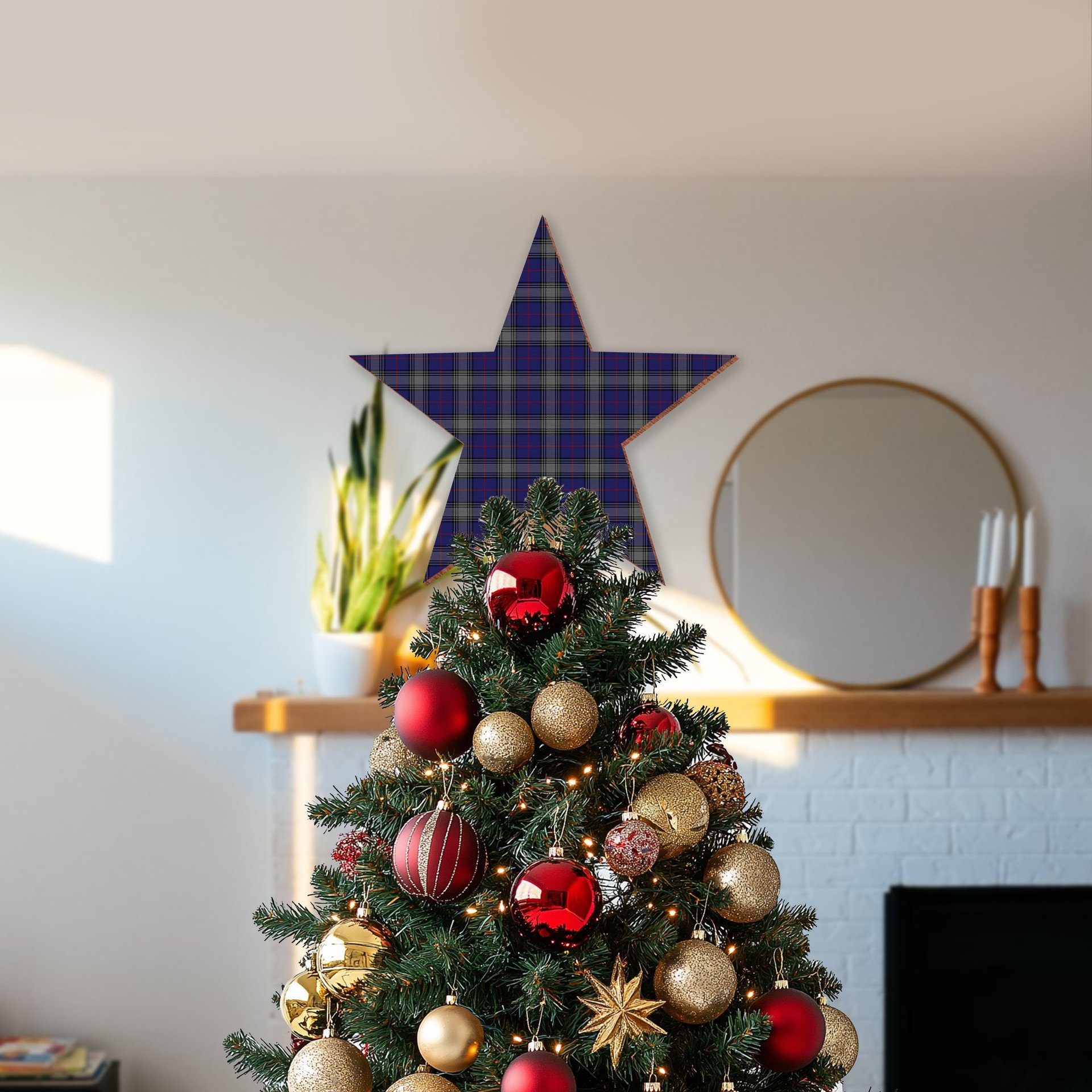 ScotsTee Shop Scottish Kinnaird Tartan Wooden Christmas Tree Topper