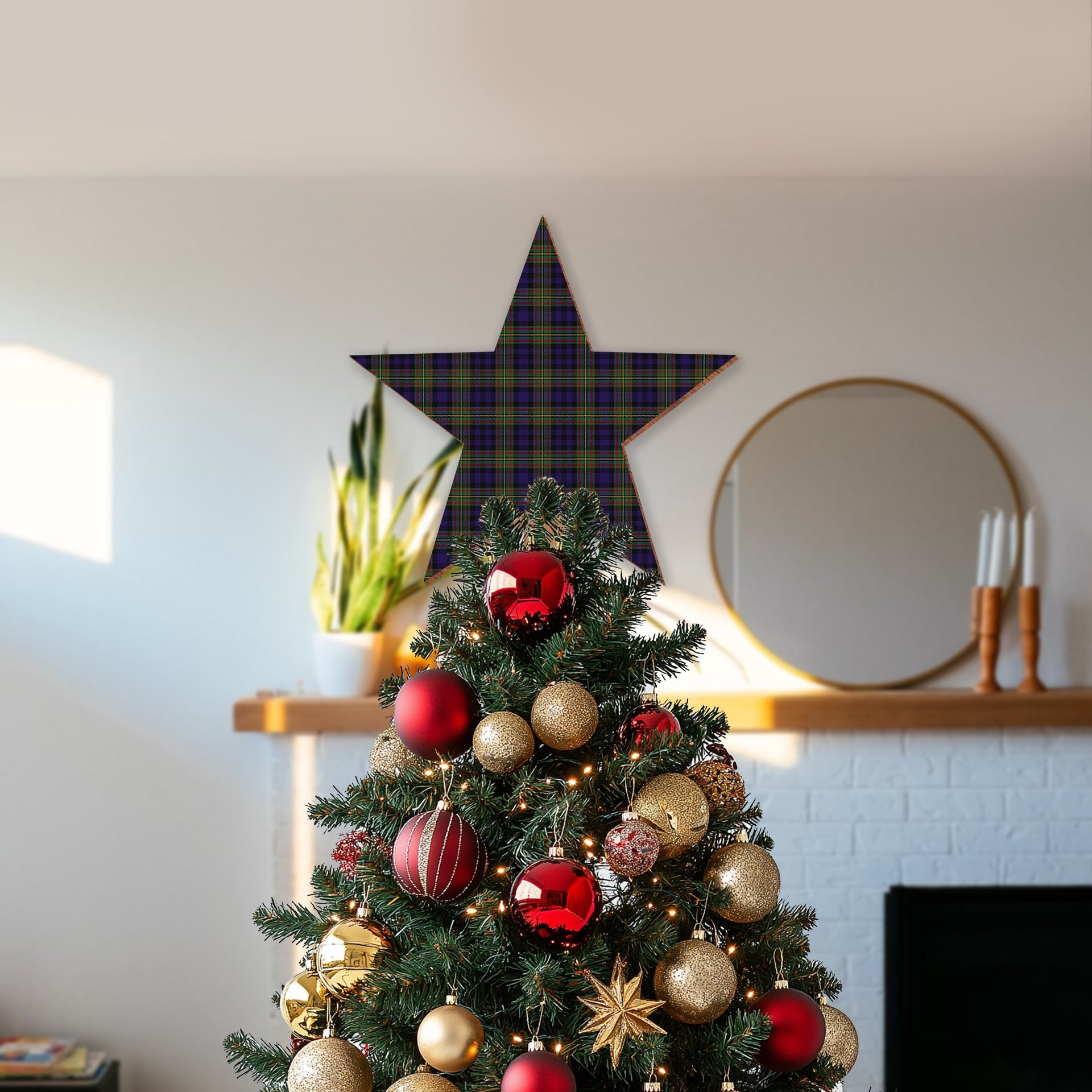 ScotsTee Shop Scottish MacLellan Modern Tartan Wooden Christmas Tree Topper