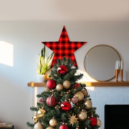 ScotsTee Shop Scottish MacIver Modern SC Tartan Wooden Christmas Tree Topper