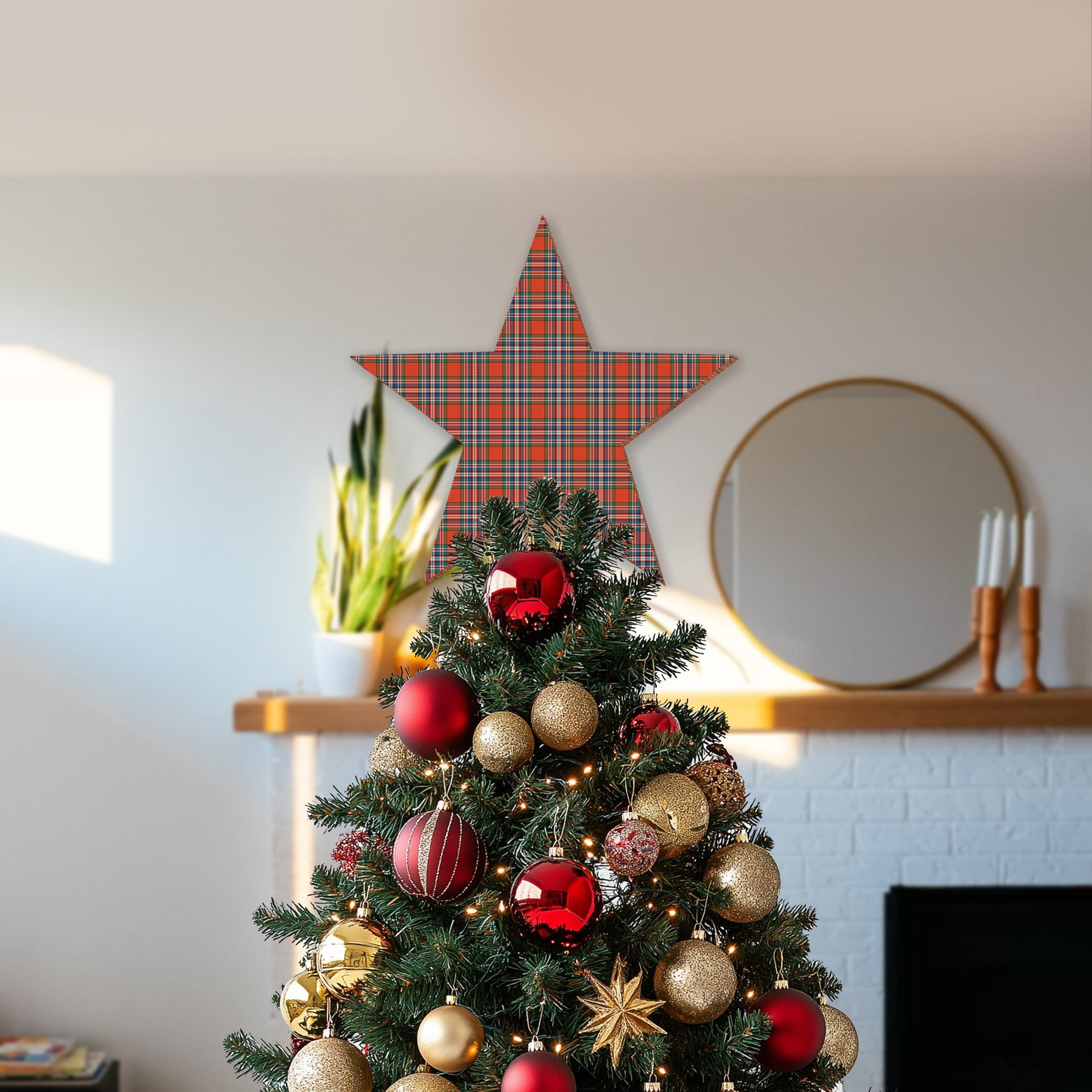 ScotsTee Shop Scottish MacFarlane Ancient Tartan Wooden Christmas Tree Topper