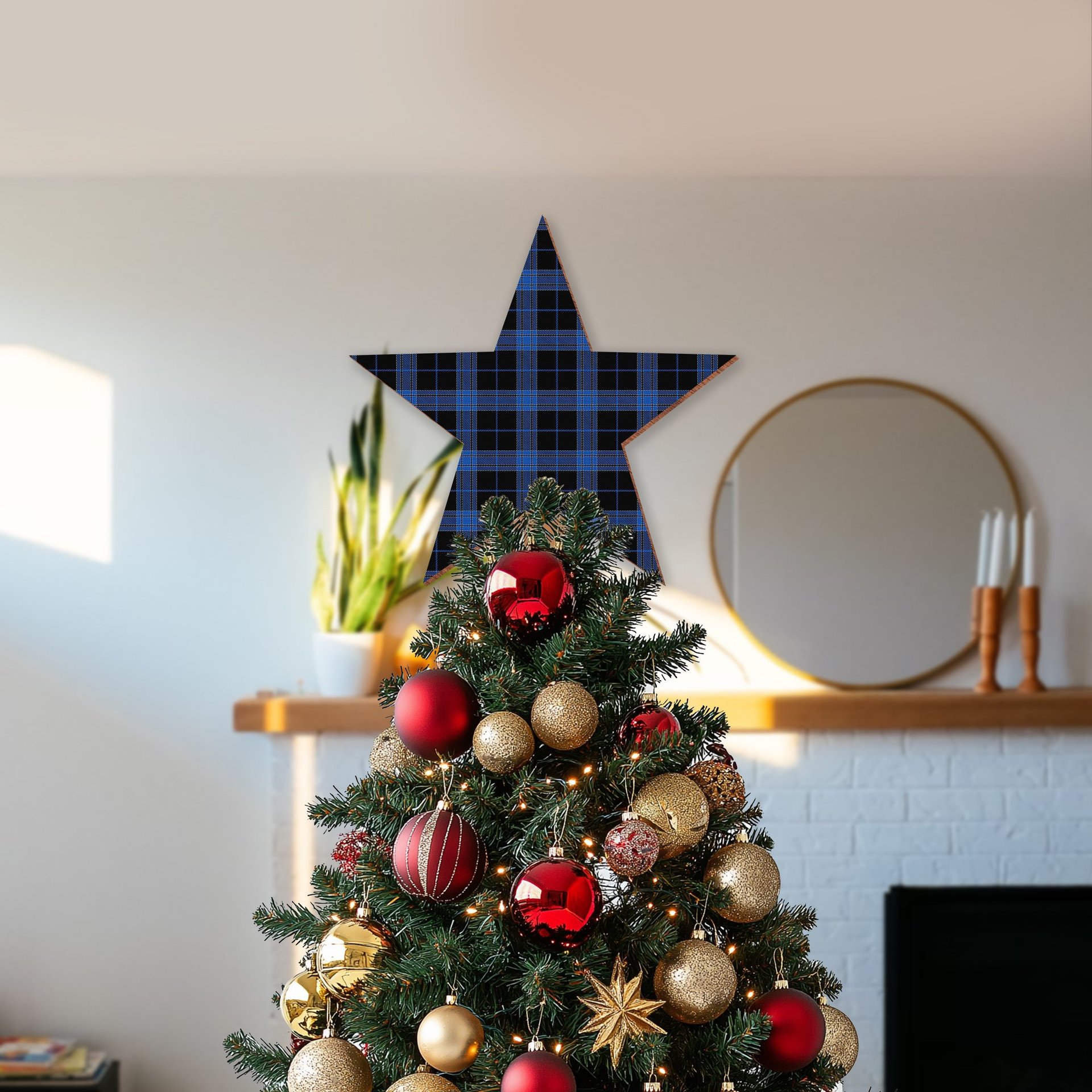 ScotsTee Shop Scottish Lynn Tartan Wooden Christmas Tree Topper